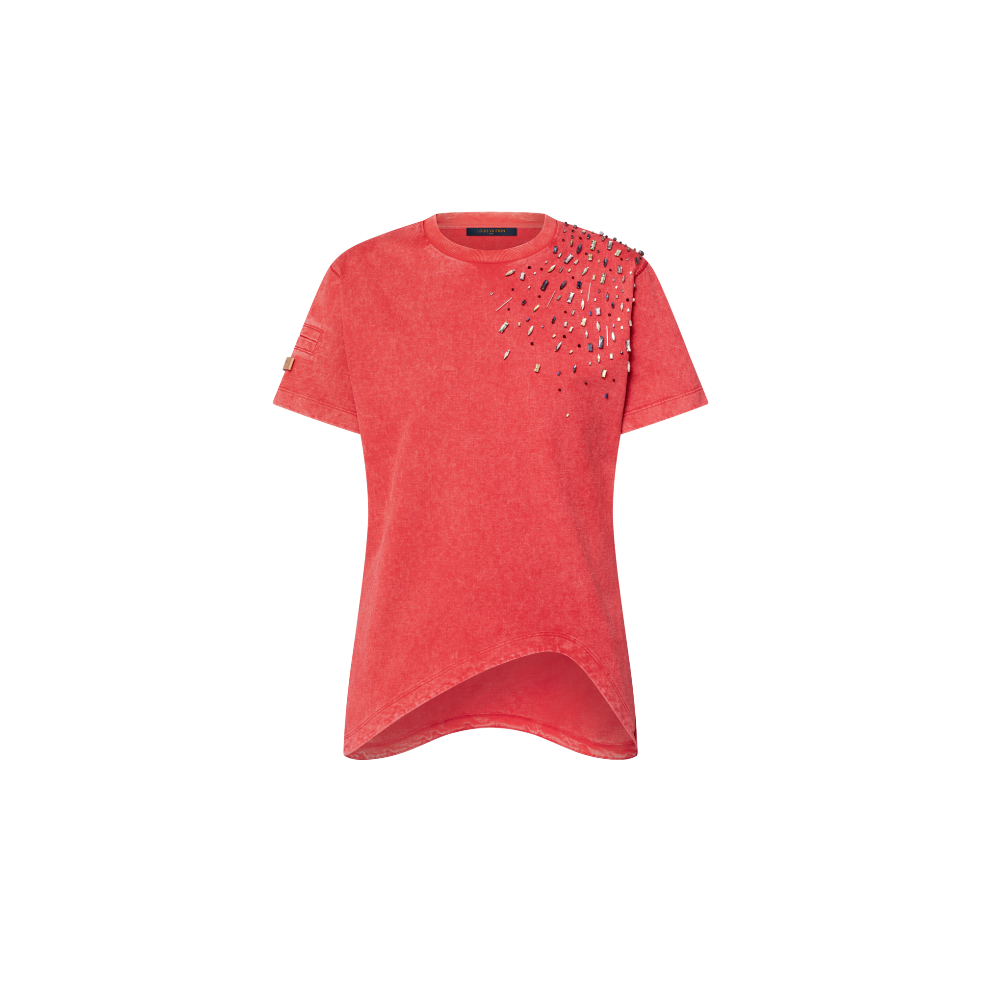 เสื้อยืดชายโค้งปักลูกปัด  in ผู้หญิง