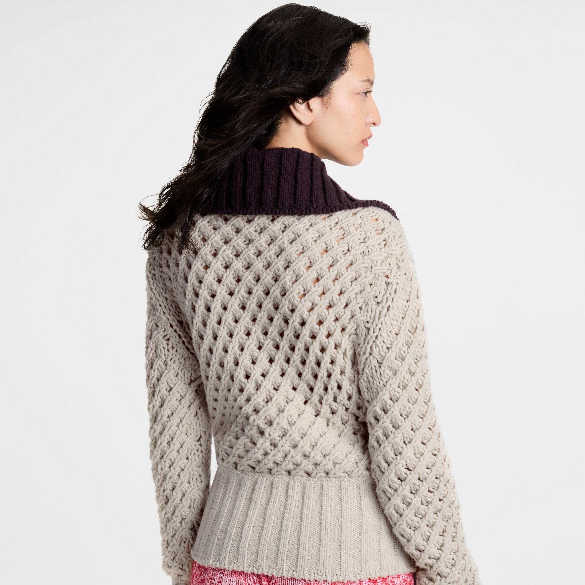 เสื้อแจ็คเก็ตผ้าถักสไตล์คัลเลอร์บล็อค  in ผู้หญิง