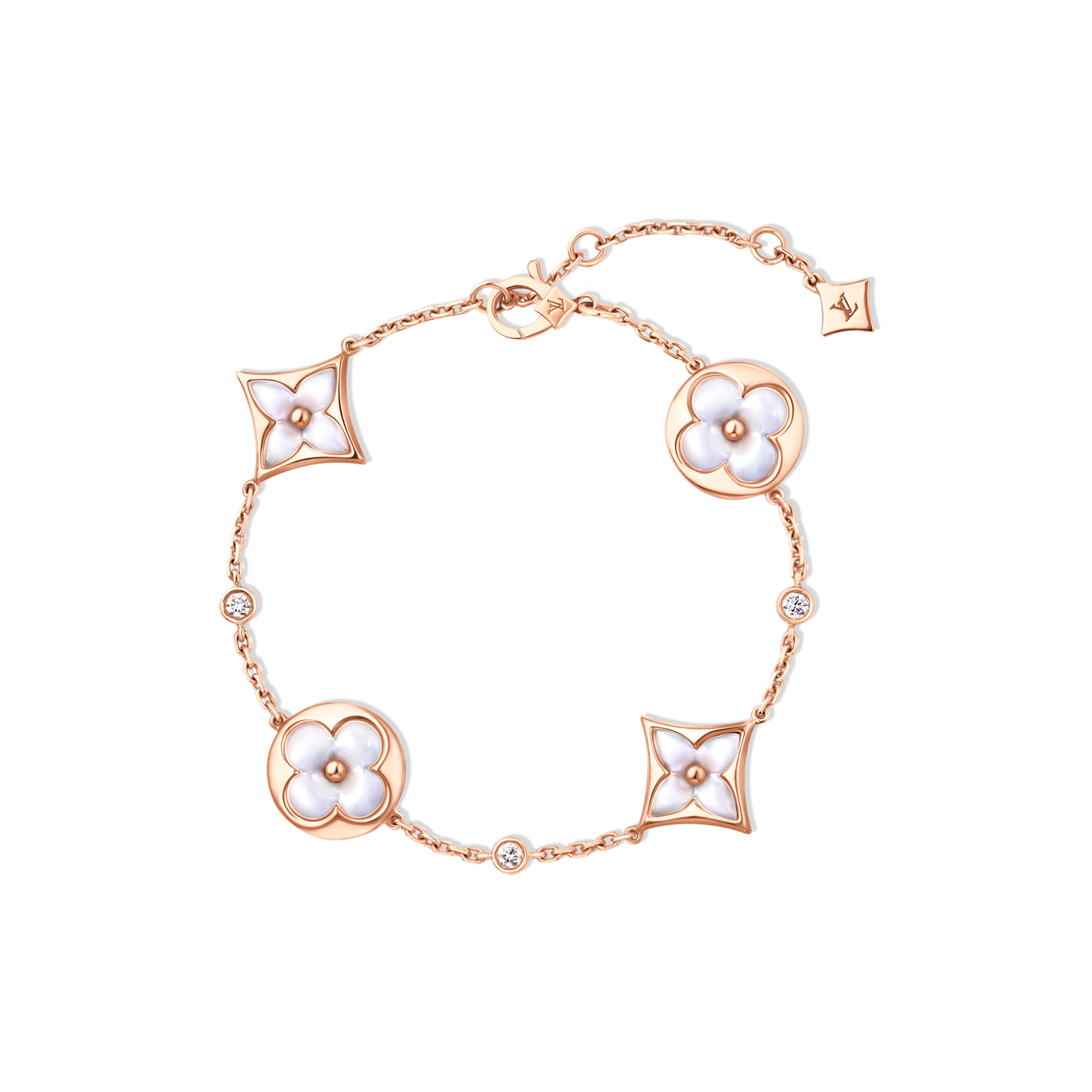 สร้อยข้อมือ Color Blossom BB Star and Sun Multi-Motif พิงค์โกลด์ มาเธอร์ออฟเพิร์ลสีขาว และเพชร  in จิวเวลรี่