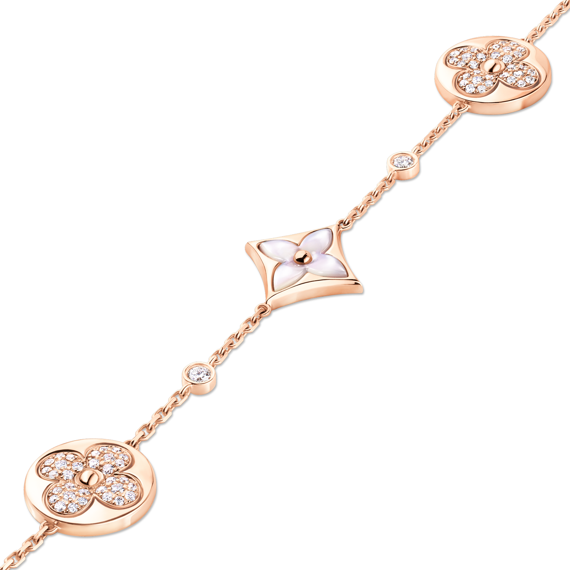 สร้อยข้อมือ Color Blossom BB Star and Sun Multi-Motif พิงค์โกลด์ มาเธอร์ออฟเพิร์ลสีขาว และเพชร  in จิวเวลรี่