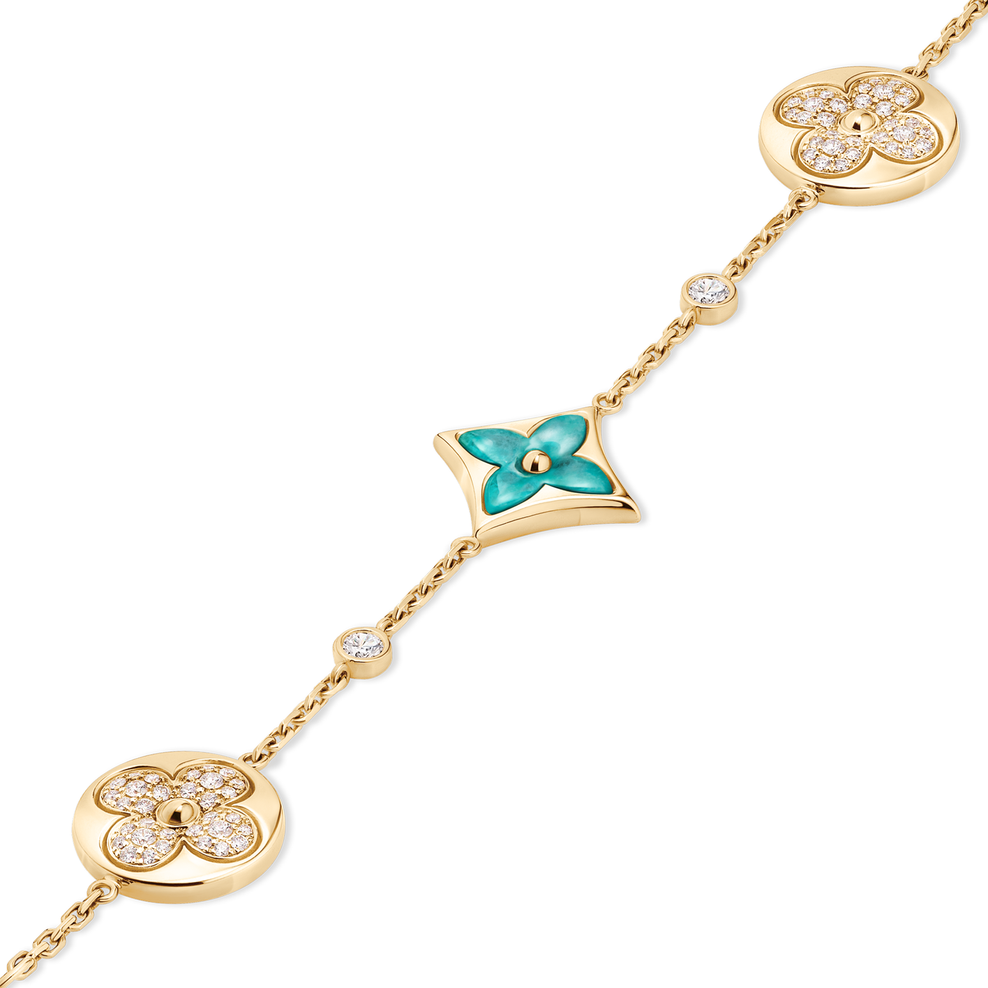 สร้อยข้อมือ Color Blossom BB Star and Sun Multi-Motif เยลโลว์โกลด์ แอมะซอไนต์ และเพชร  in จิวเวลรี่