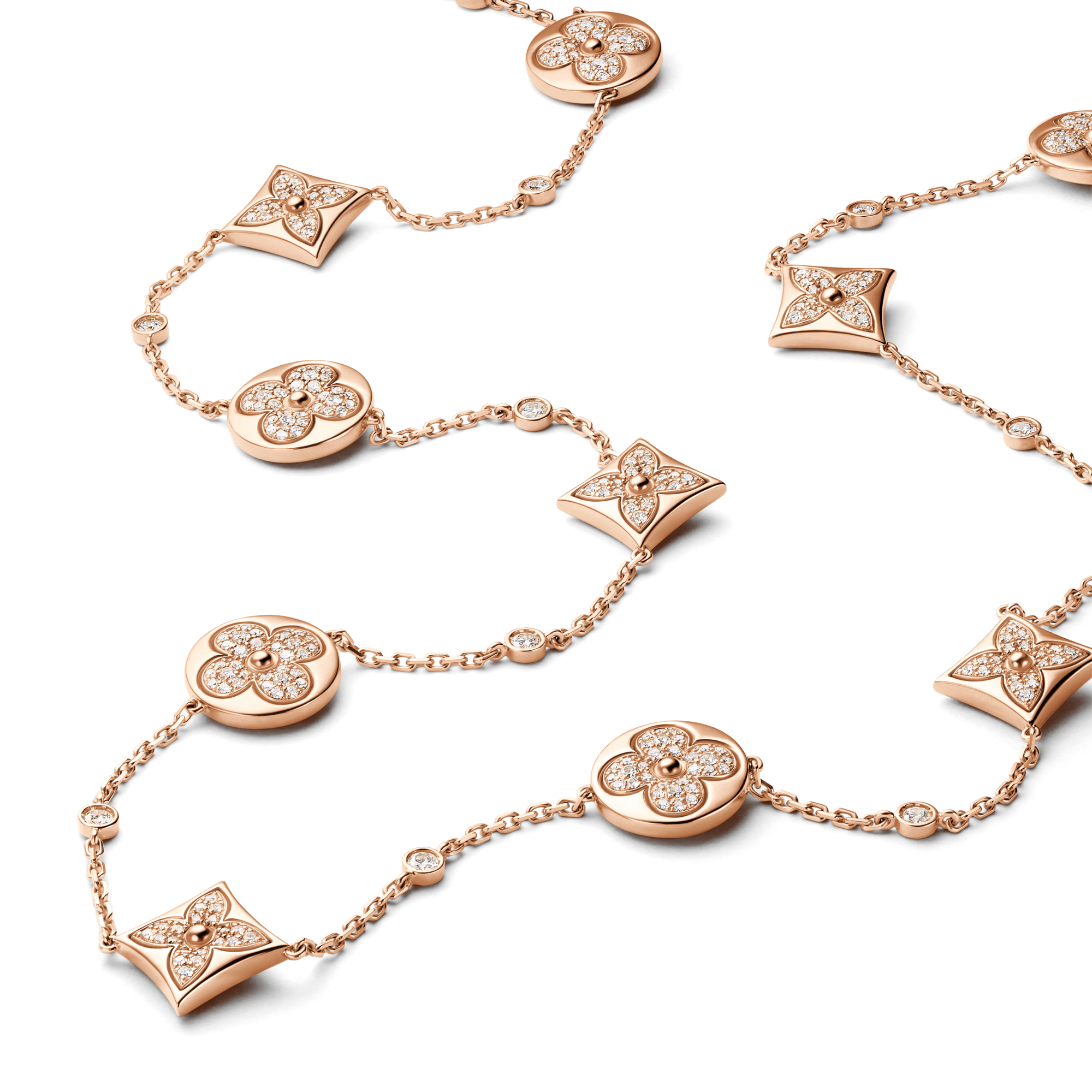 สร้อยคอยาว Color Blossom BB Star and Sun Multi-Motif พิงค์โกลด์และเพชร  in จิวเวลรี่
