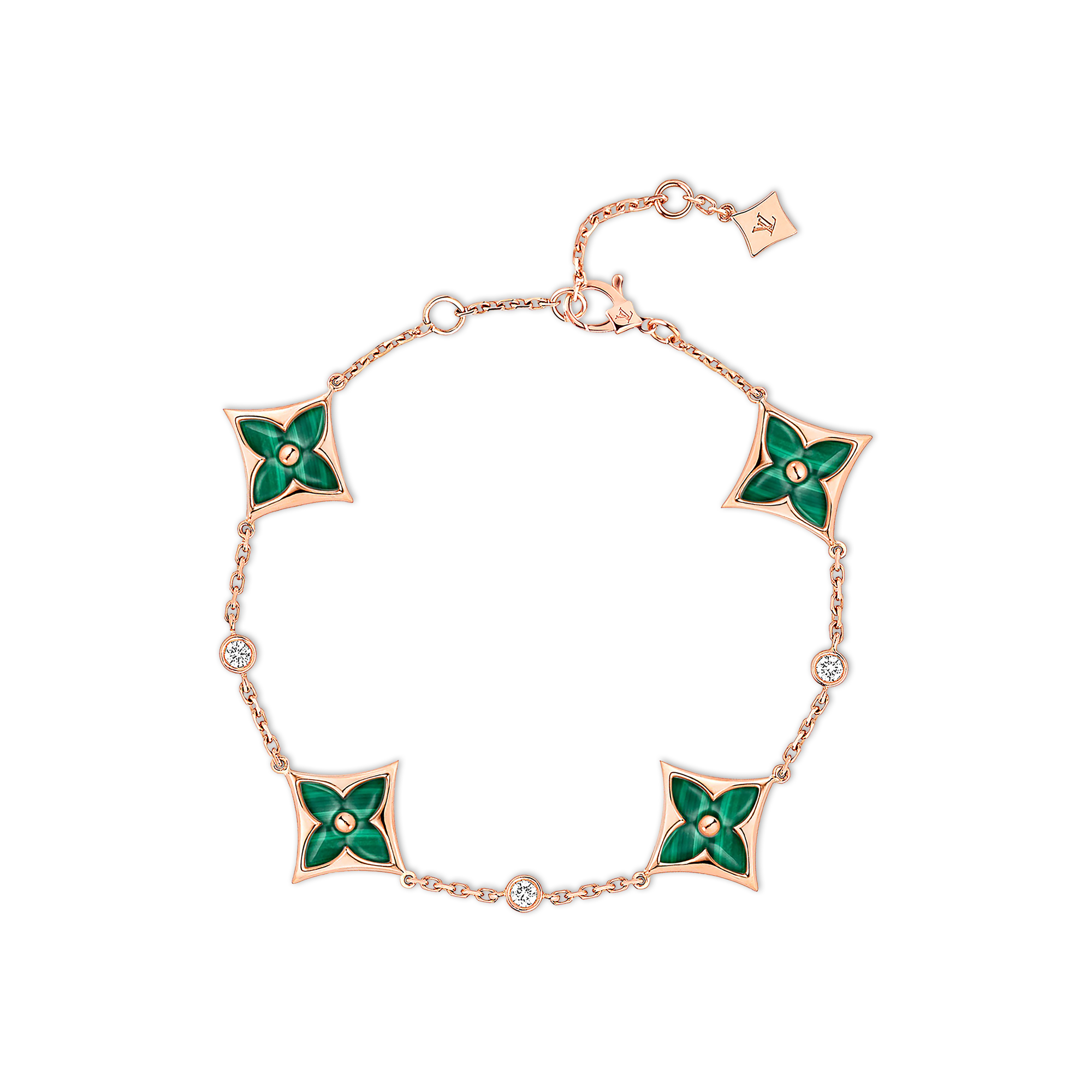 สร้อยข้อมือ Color Blossom BB Star Multi-Motif พิงค์โกลด์ มาลาไคท์ และเพชร  in จิวเวลรี่