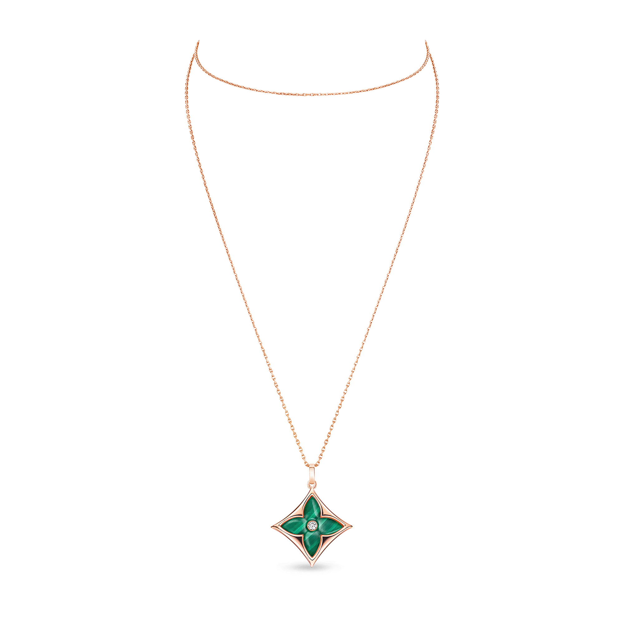 จี้ Color Blossom XL Star Medallion พิงค์โกลด์ มาลาไคท์ และเพชร  in จิวเวลรี่