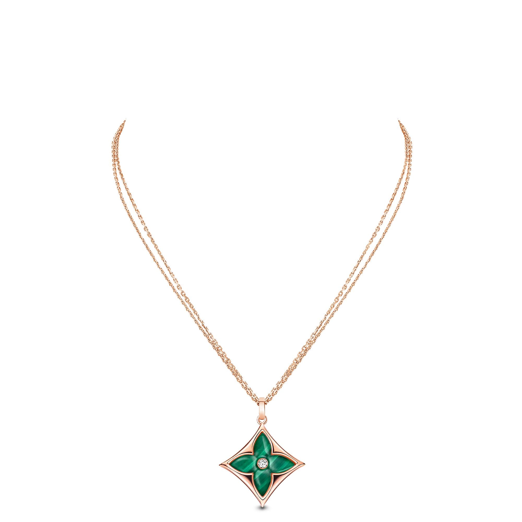 จี้ Color Blossom XL Star Medallion พิงค์โกลด์ มาลาไคท์ และเพชร  in จิวเวลรี่