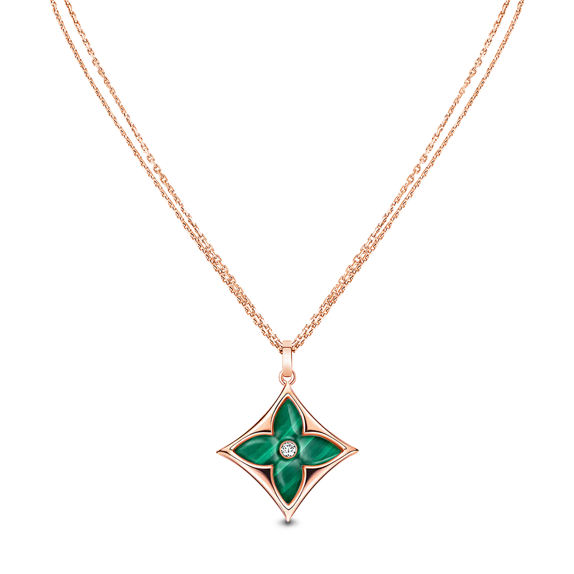 จี้ Color Blossom XL Star Medallion พิงค์โกลด์ มาลาไคท์ และเพชร  in จิวเวลรี่