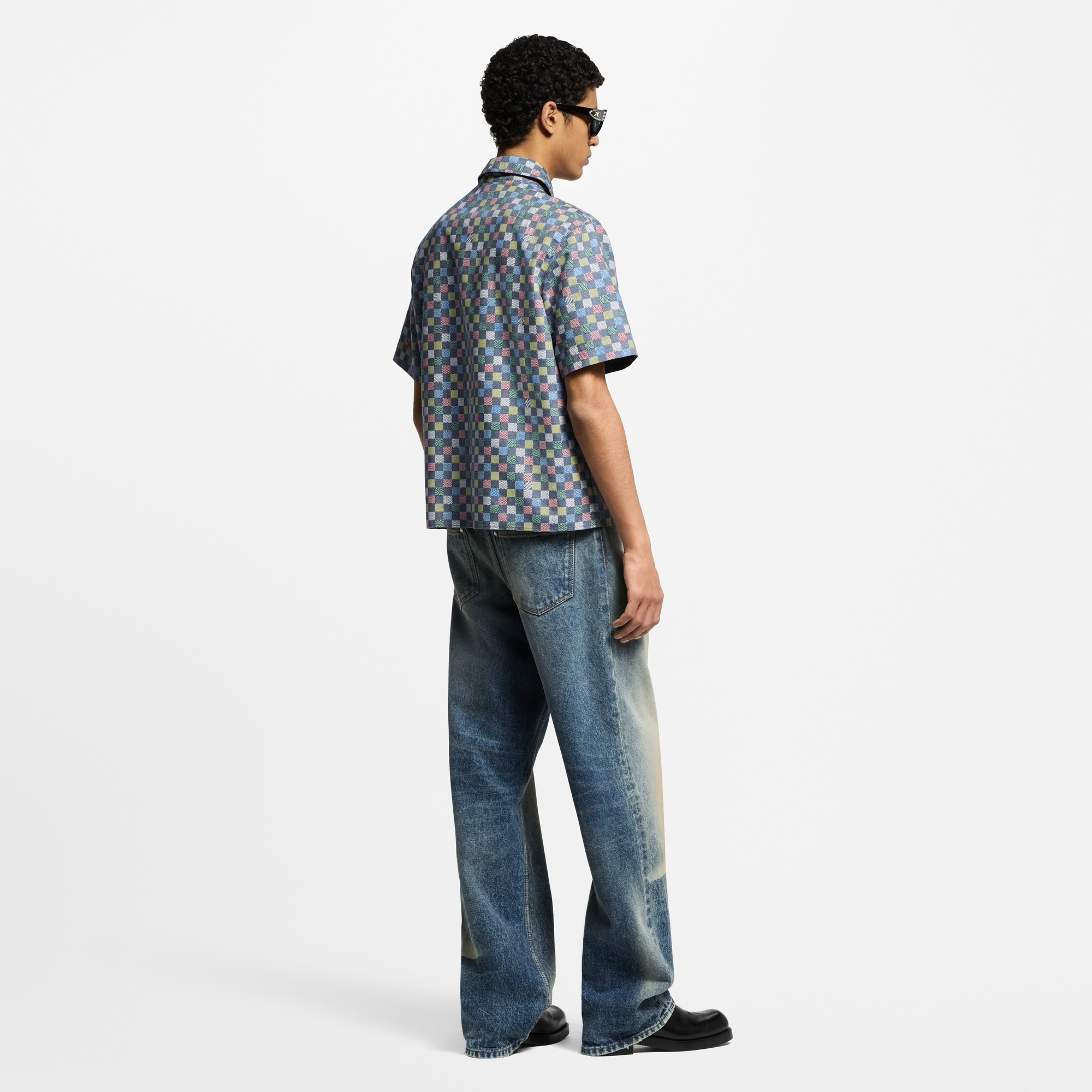เสื้อเชิ้ตแขนสั้นผ้า Chambray ลาย Damier  in ผู้ชาย