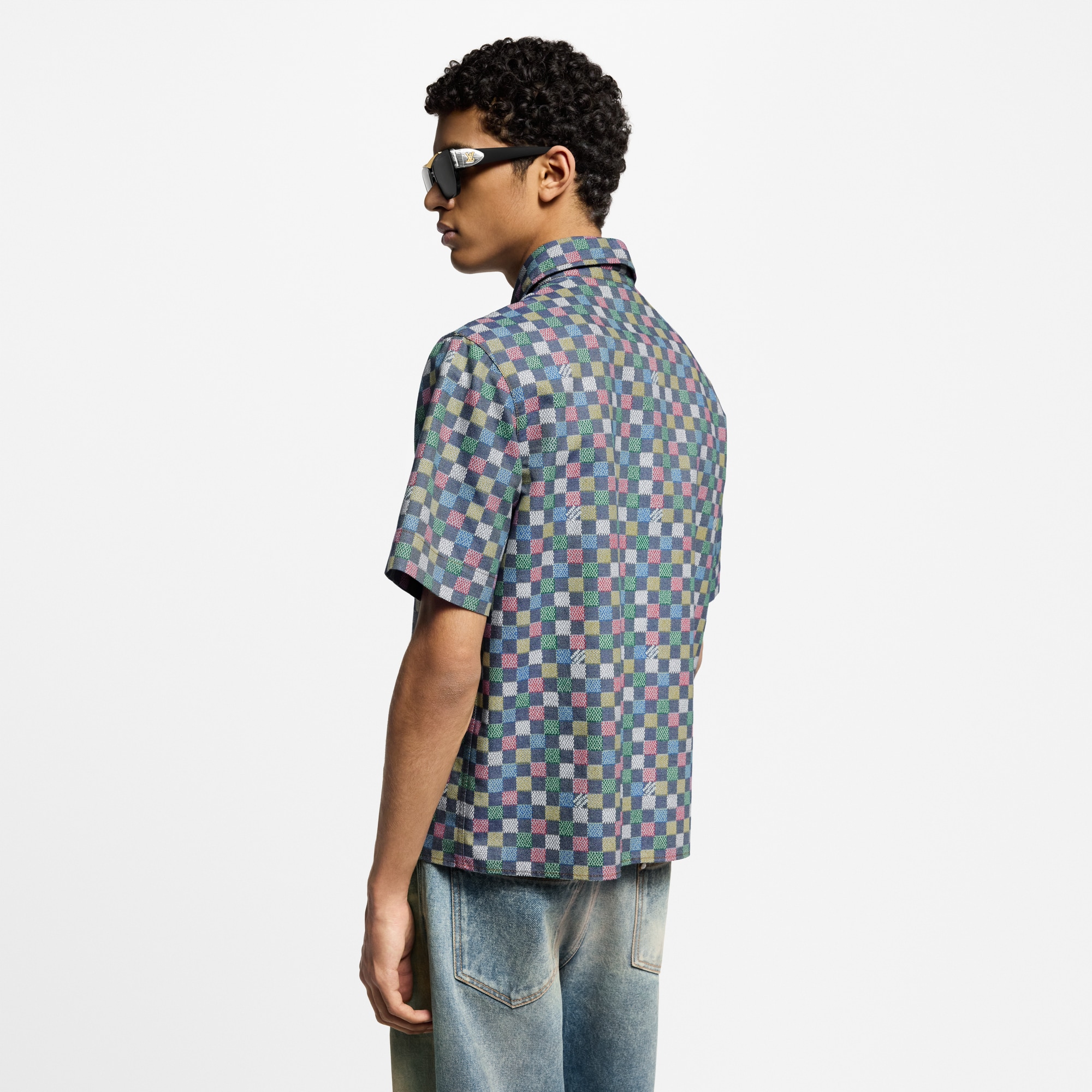 เสื้อเชิ้ตแขนสั้นผ้า Chambray ลาย Damier  in ผู้ชาย
