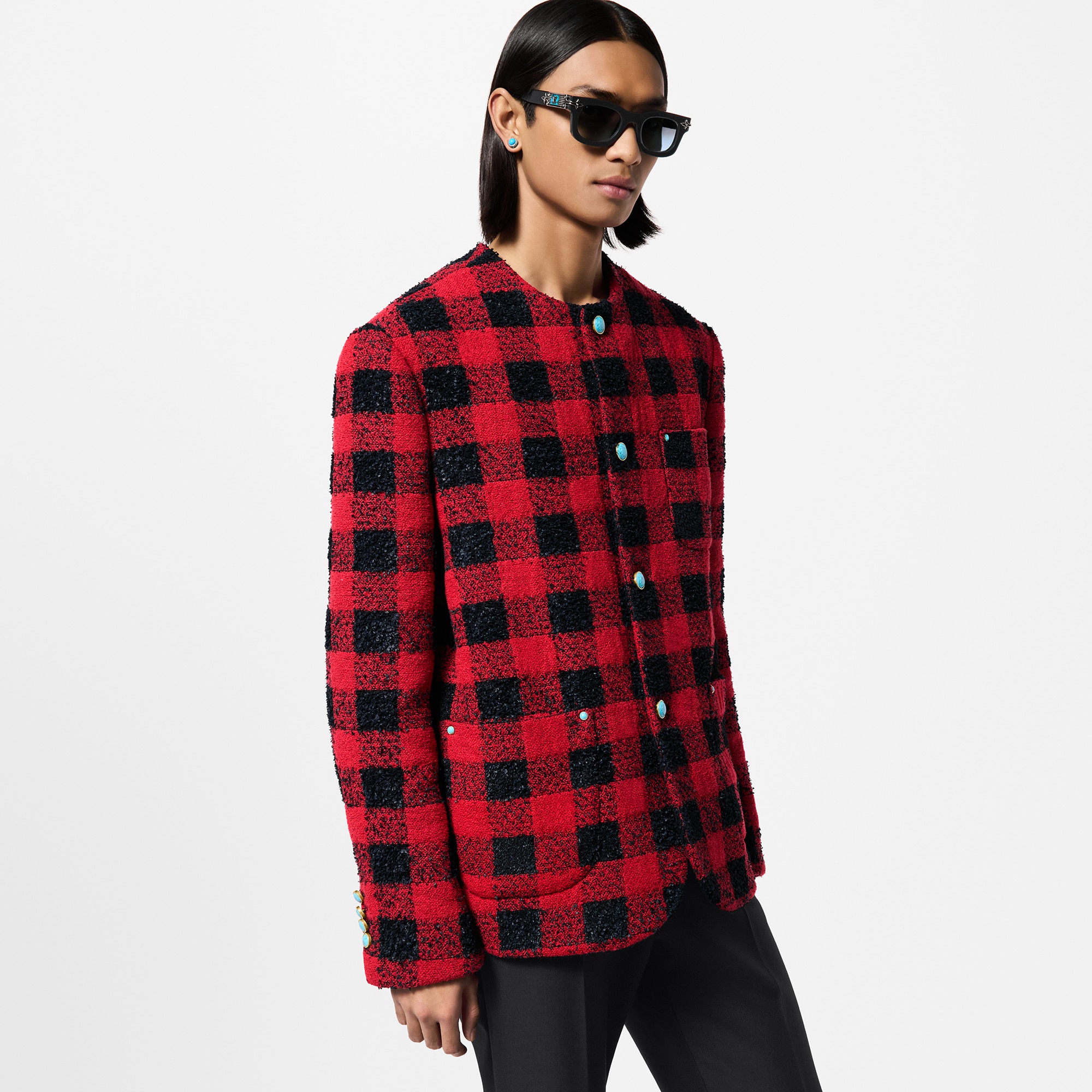 เสื้อแจ็คเก็ตไร้ปกผ้าทวีตลาย Damier  in ผู้ชาย