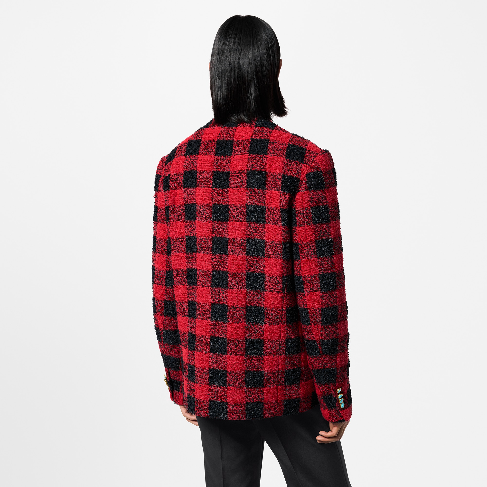เสื้อแจ็คเก็ตไร้ปกผ้าทวีตลาย Damier  in ผู้ชาย