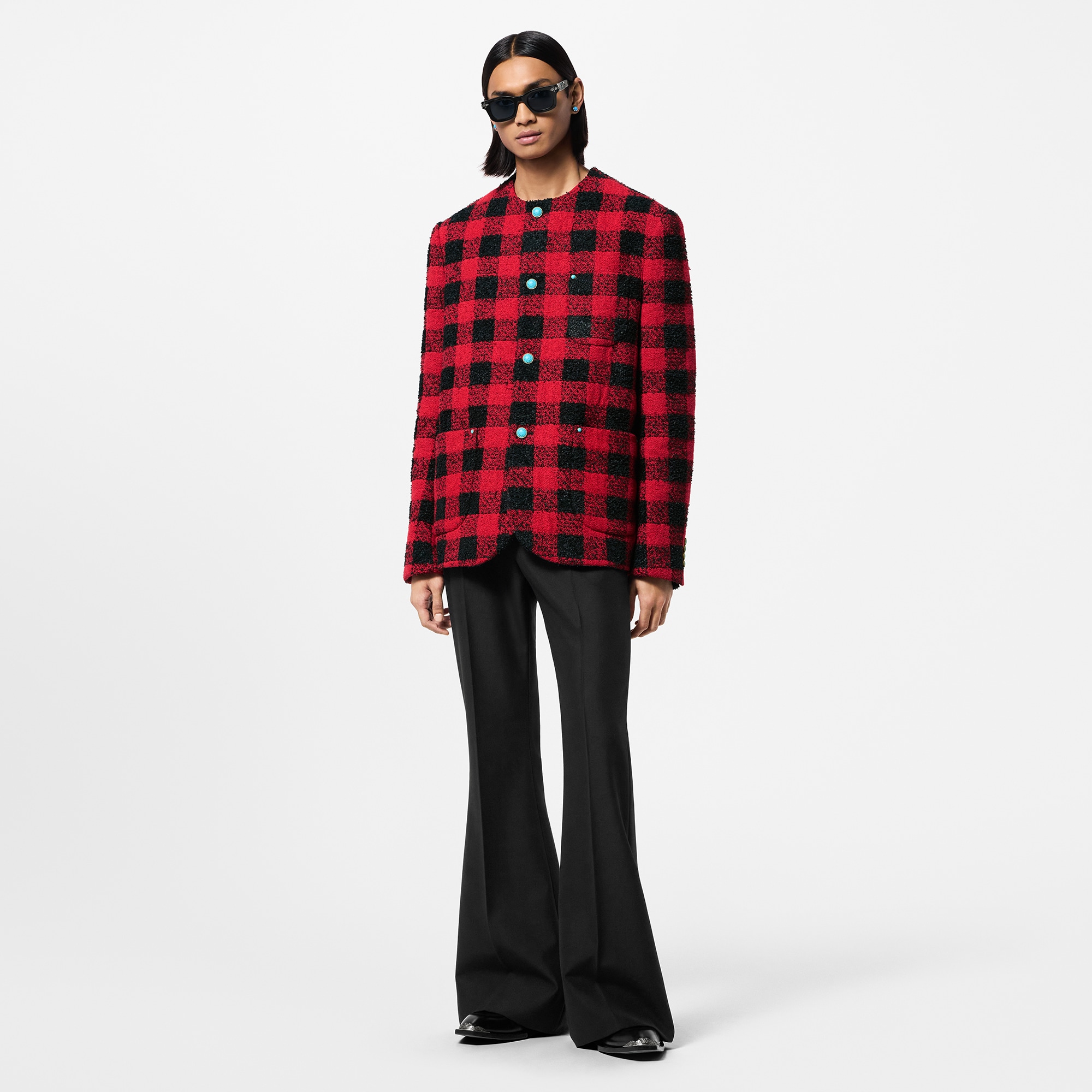 เสื้อแจ็คเก็ตไร้ปกผ้าทวีตลาย Damier  in ผู้ชาย