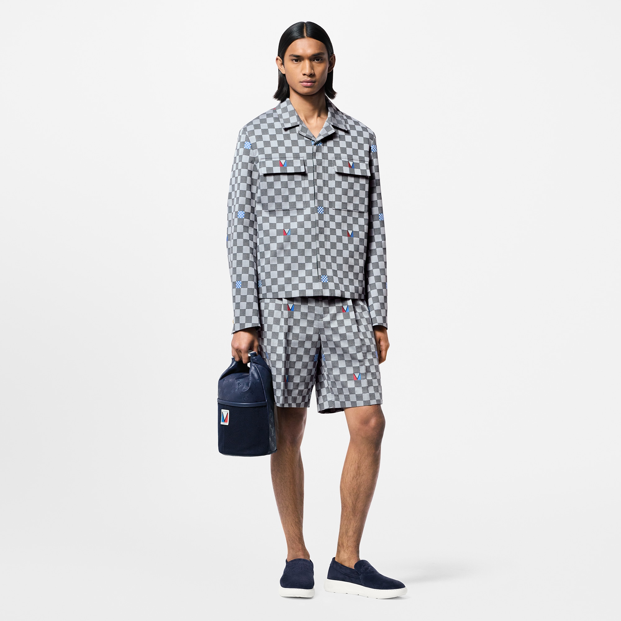 กางเกงขาสั้นแบบเทเลอร์ผ้าคอตตอนลาย Damier  in ผู้ชาย