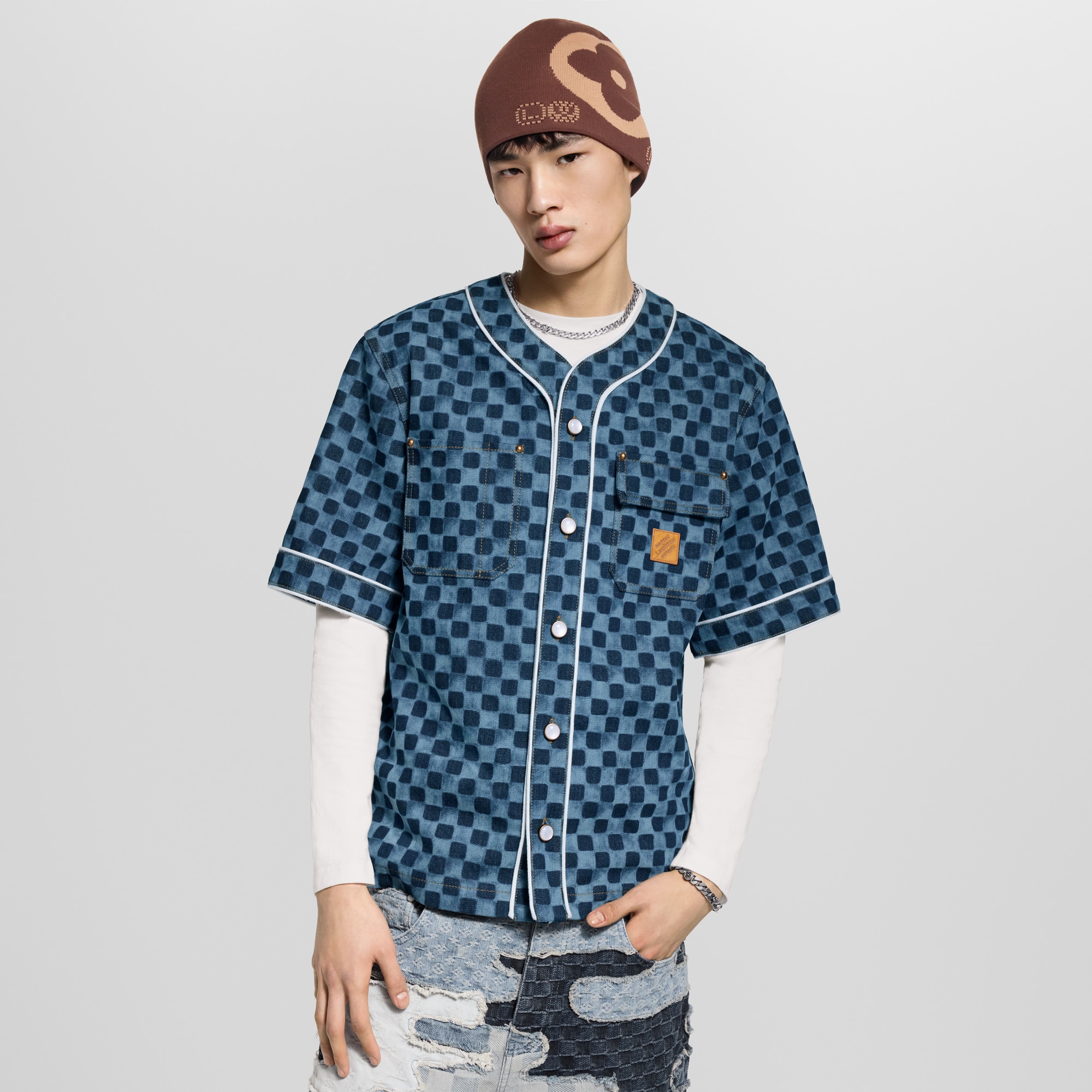 เสื้อเชิ้ตเบสบอลเดนิมลาย Damier  in ผู้ชาย