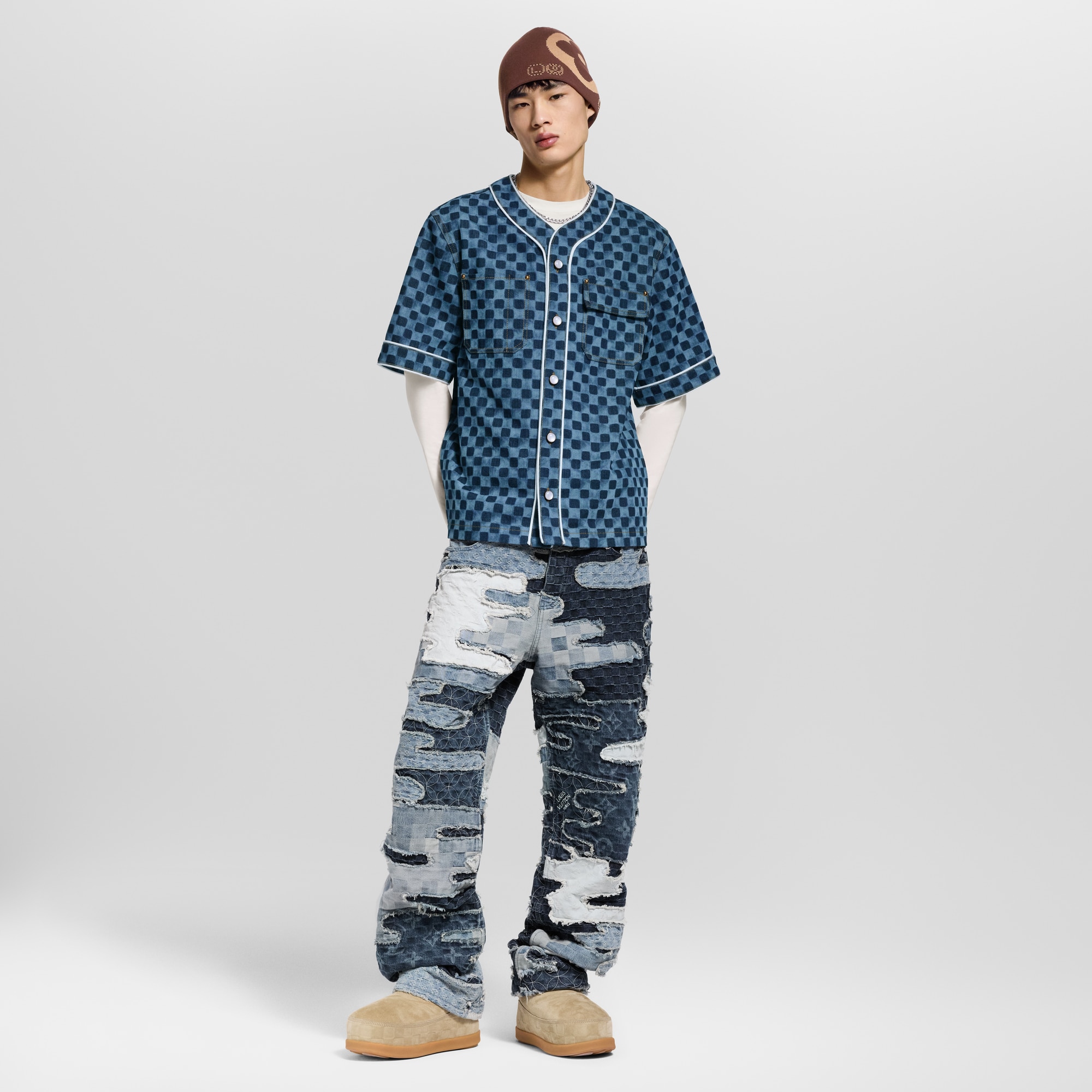 เสื้อเชิ้ตเบสบอลเดนิมลาย Damier  in ผู้ชาย