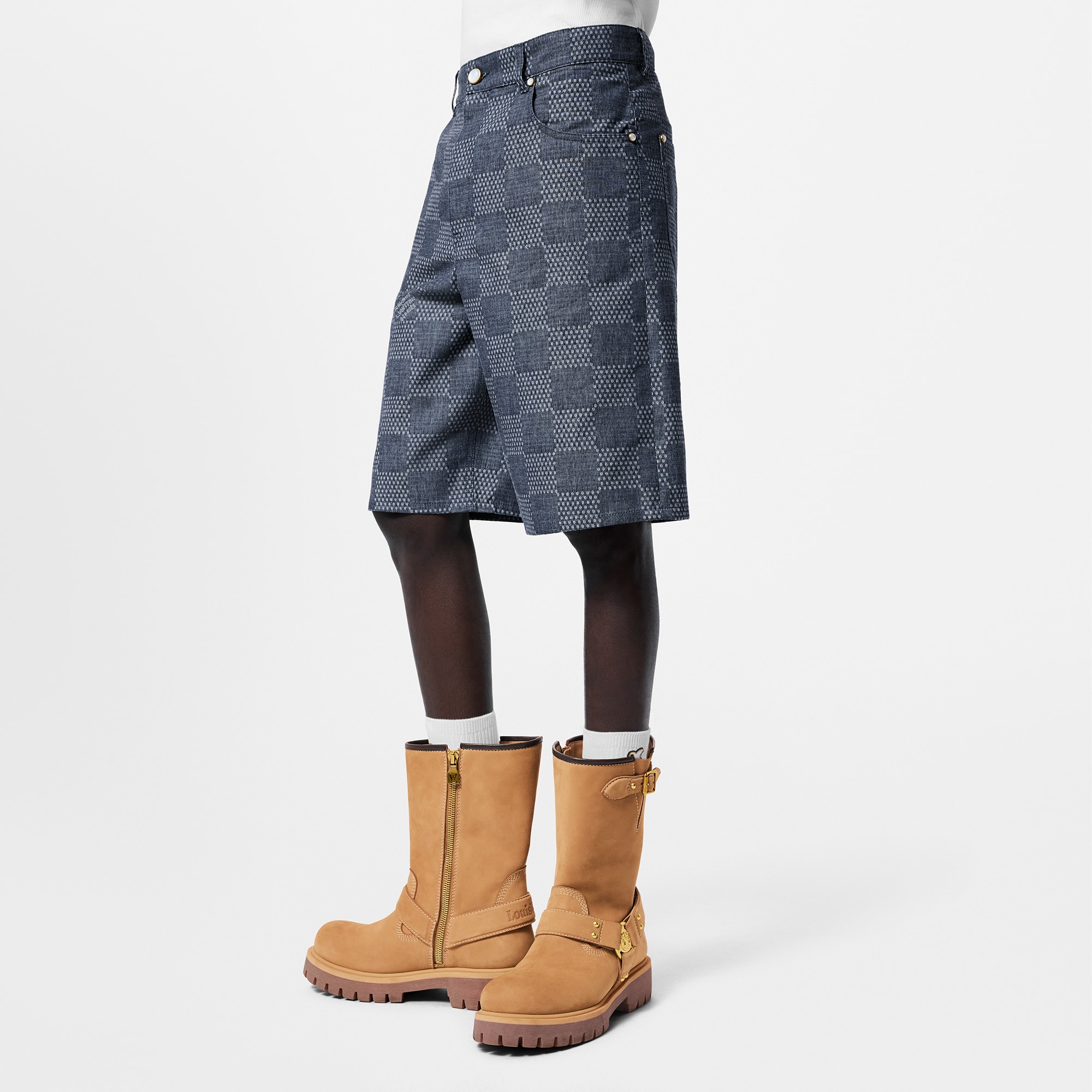 กางเกงเดนิมขาสั้นผ้า Chambray ลาย Damier  in ผู้ชาย