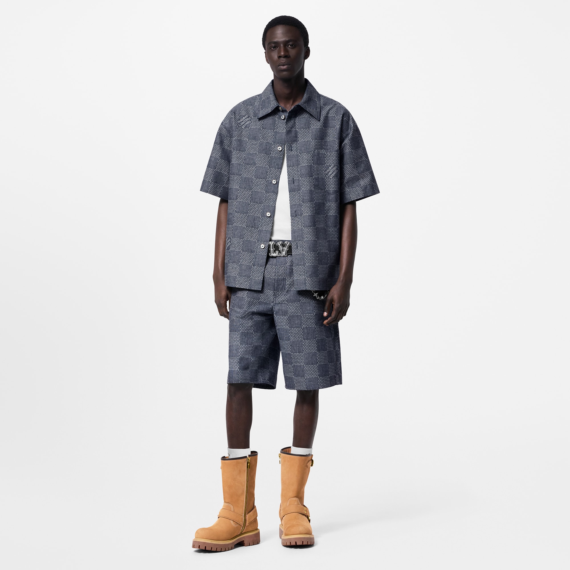 กางเกงเดนิมขาสั้นผ้า Chambray ลาย Damier  in ผู้ชาย