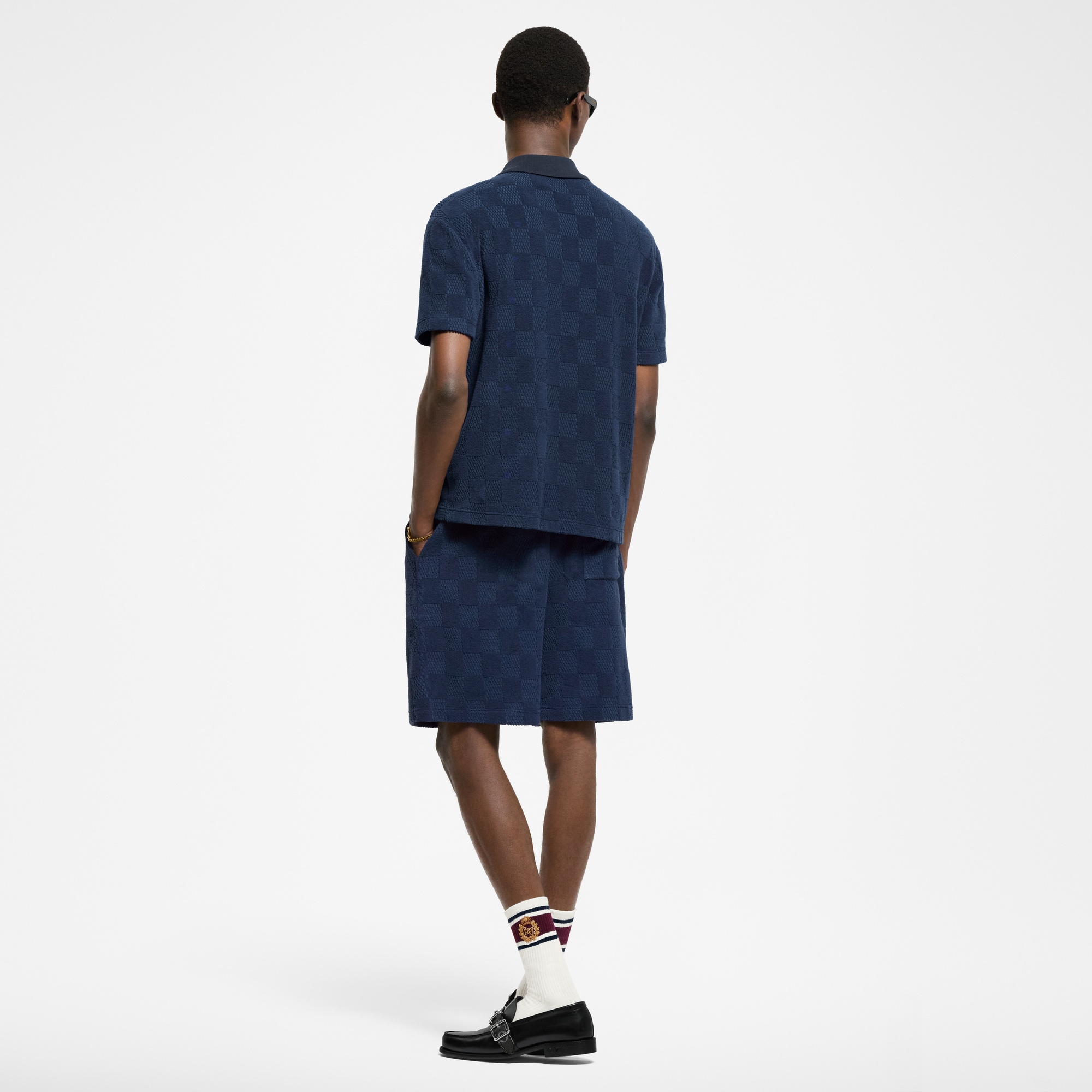 กางเกงขาสั้นผ้าคอตตอนผสม French Terry ลาย Damier  in ผู้ชาย