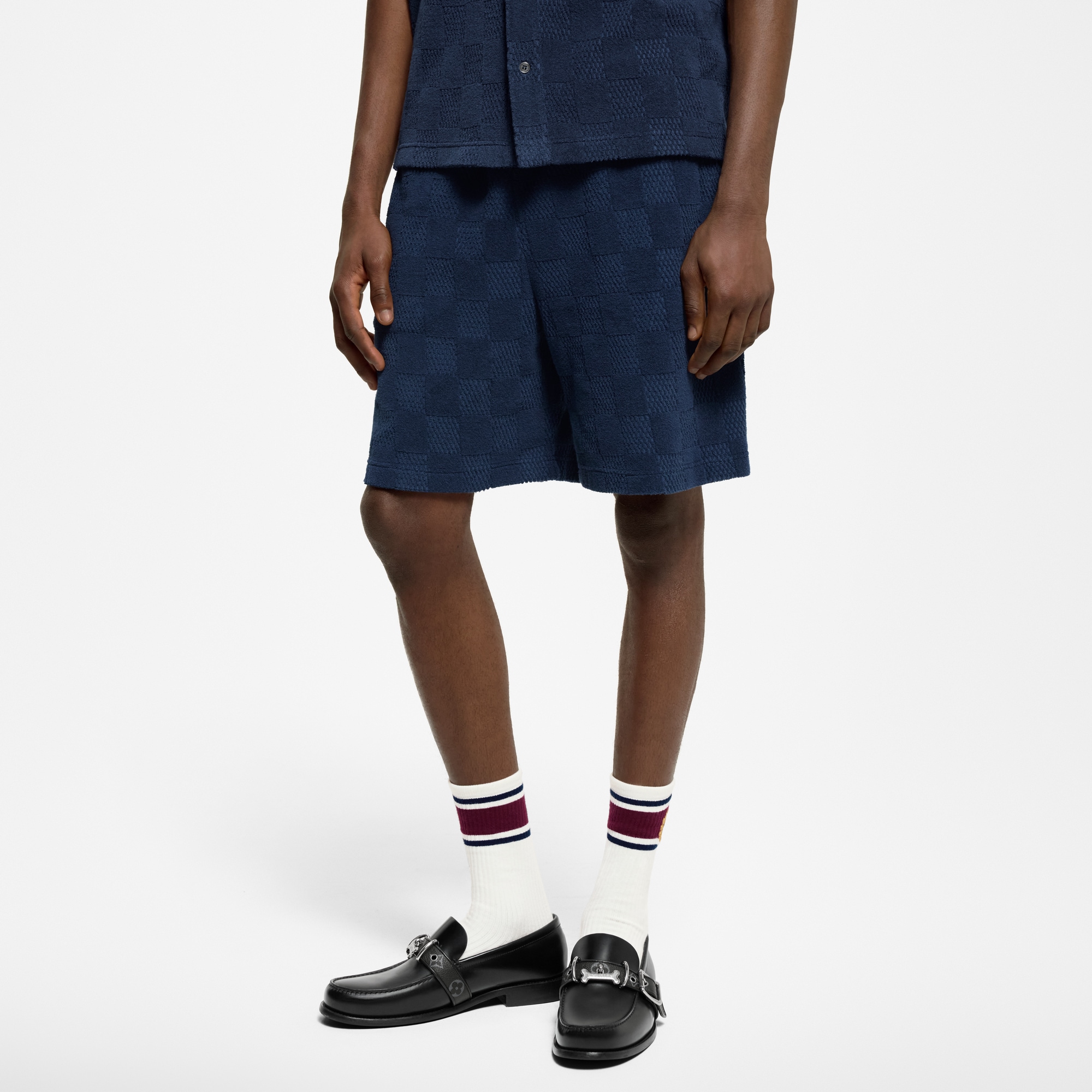 กางเกงขาสั้นผ้าคอตตอนผสม French Terry ลาย Damier  in ผู้ชาย