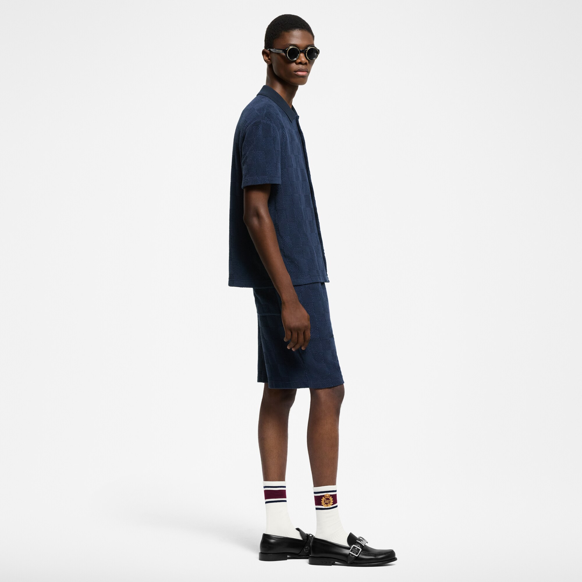 เสื้อเชิ้ตแขนสั้นผ้าคอตตอนผสม French Terry ลาย Damier  in ผู้ชาย