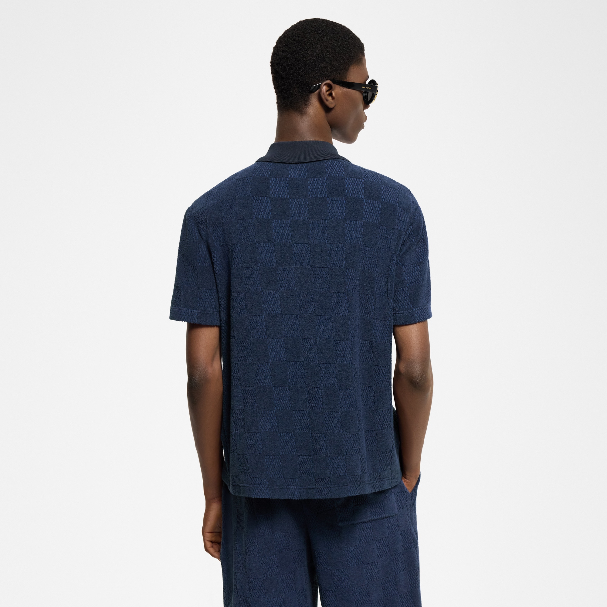 เสื้อเชิ้ตแขนสั้นผ้าคอตตอนผสม French Terry ลาย Damier  in ผู้ชาย