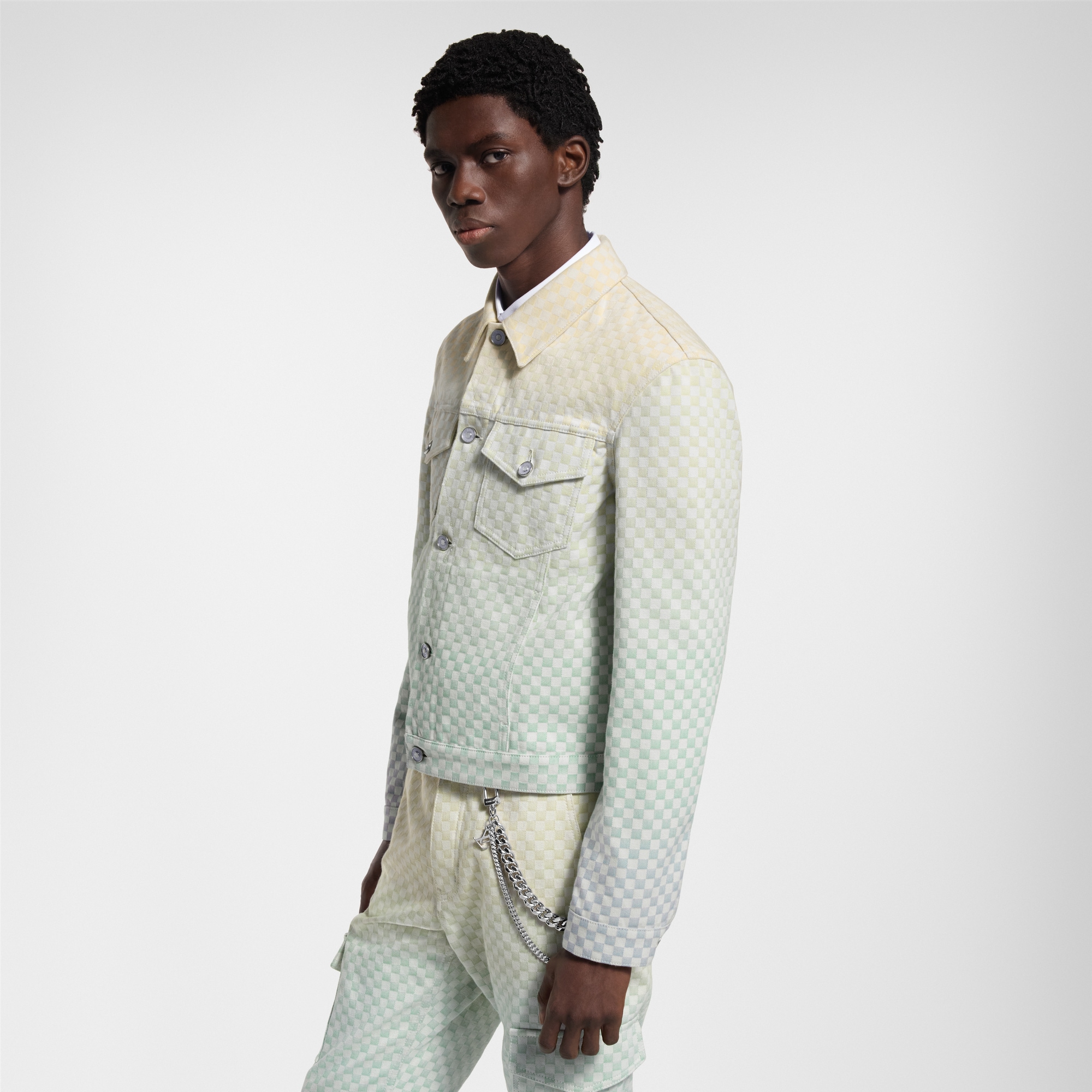 เสื้อแจ็คเก็ตเดนิมแจ็คการ์ดลาย Damier ไล่เฉดสี  in ผู้ชาย