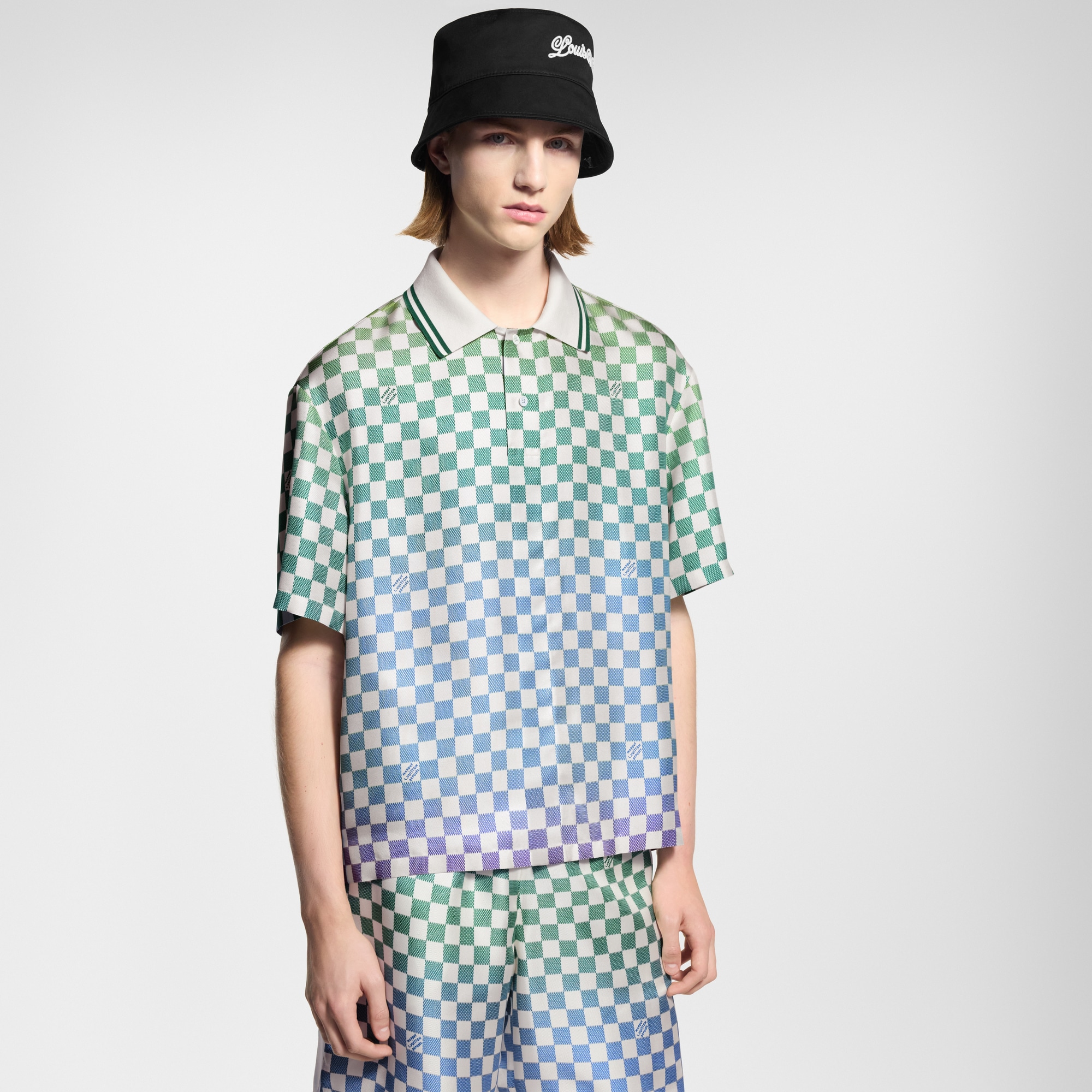 เสื้อเชิ้ตโปโลผ้าไหมพิมพ์ลาย Damier Gradient  in ผู้ชาย