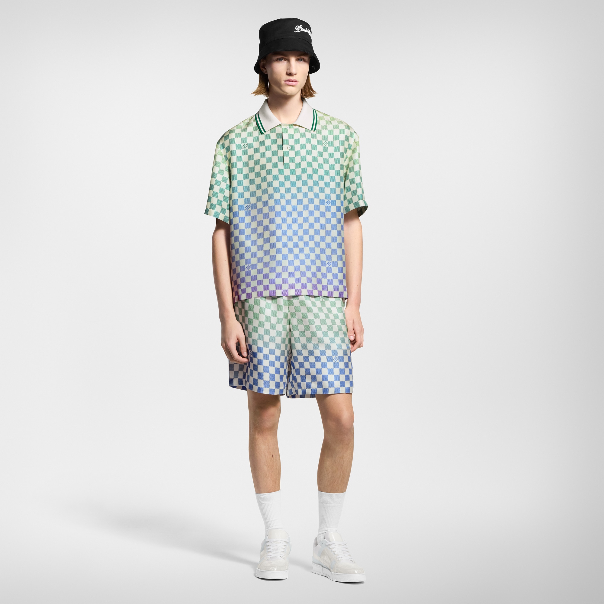 กางเกงขาสั้นผ้าไหมพิมพ์ลาย Damier Gradient  in ผู้ชาย