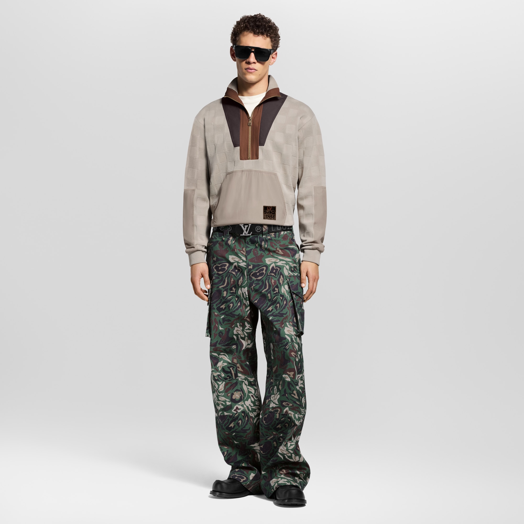 เสื้อพูลโอเวอร์ซิปครึ่งตัวสไตล์ไฮบริด Workwear ลาย Damier  in ผู้ชาย
