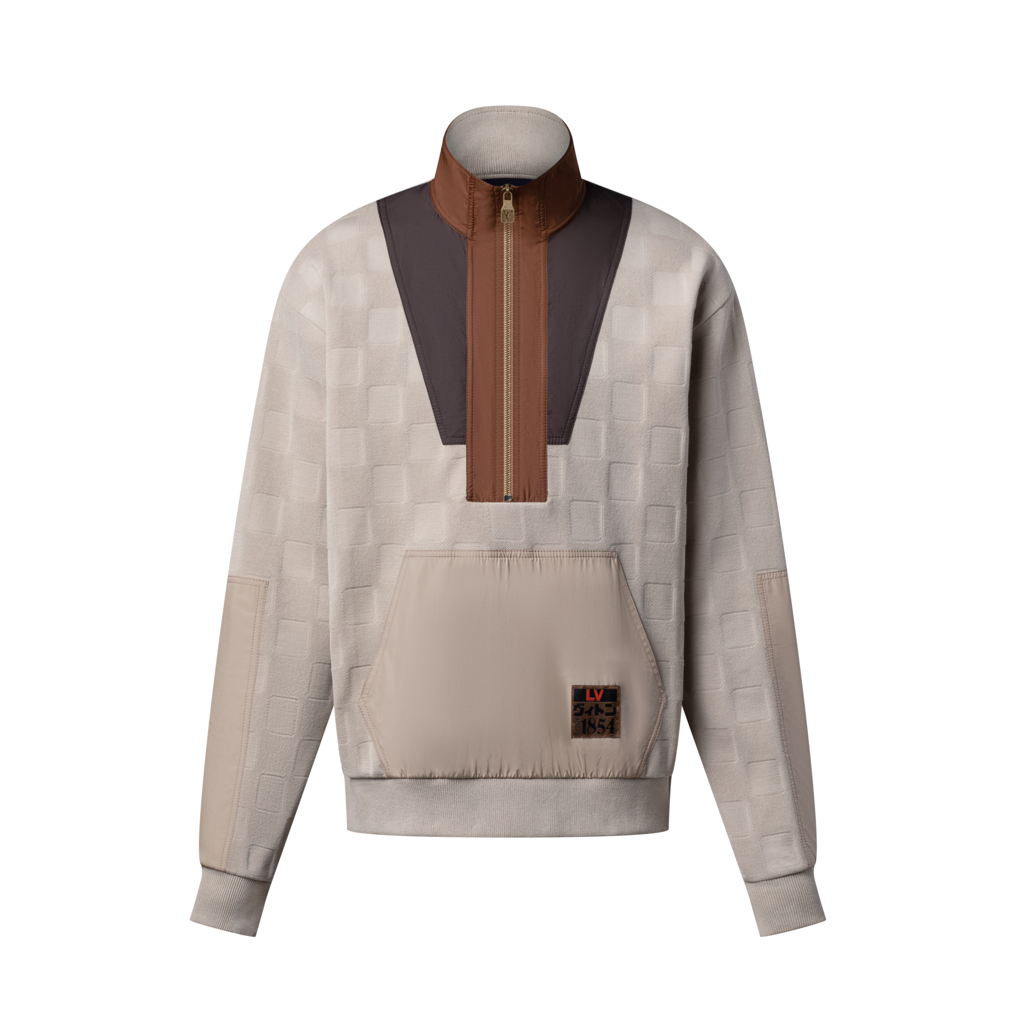 เสื้อพูลโอเวอร์ซิปครึ่งตัวสไตล์ไฮบริด Workwear ลาย Damier  in ผู้ชาย