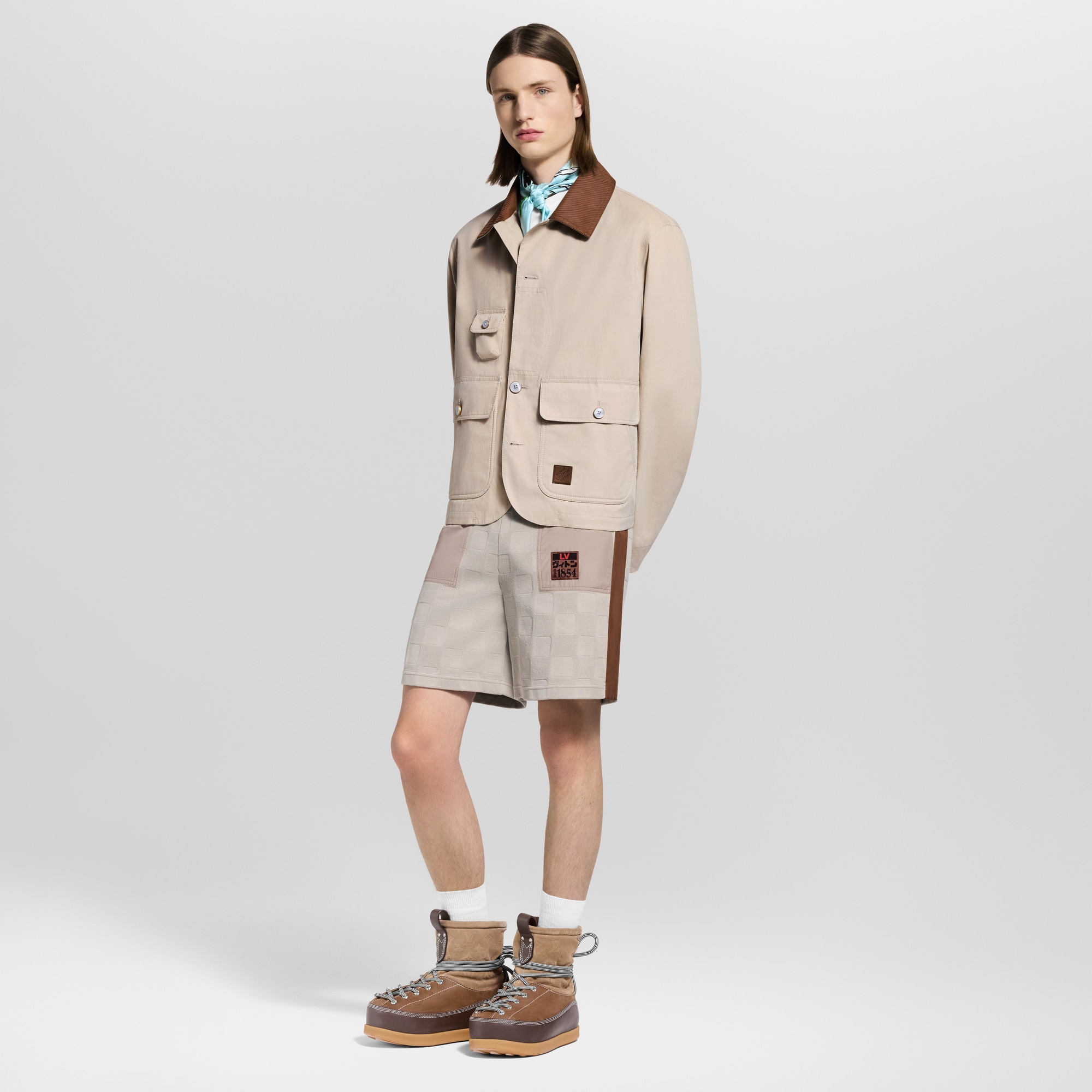 กางเกงขาสั้นสไตล์ไฮบริด Workwear ลาย Damier  in ผู้ชาย