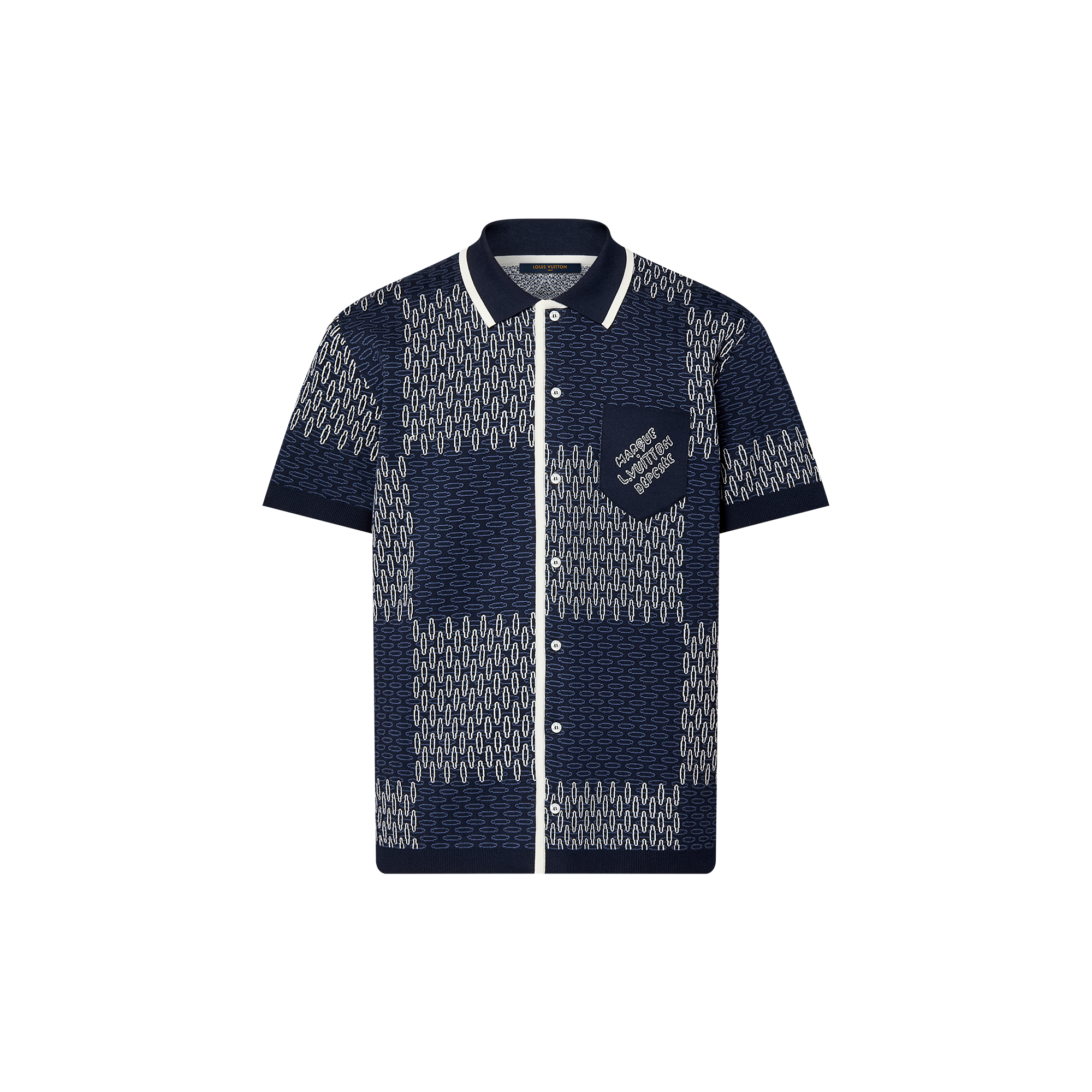 เสื้อเชิ้ตแขนสั้นผ้าคอตตอนเจอร์ซีย์ลาย Damier เทคนิคแจ็คการ์ด  in ผู้ชาย