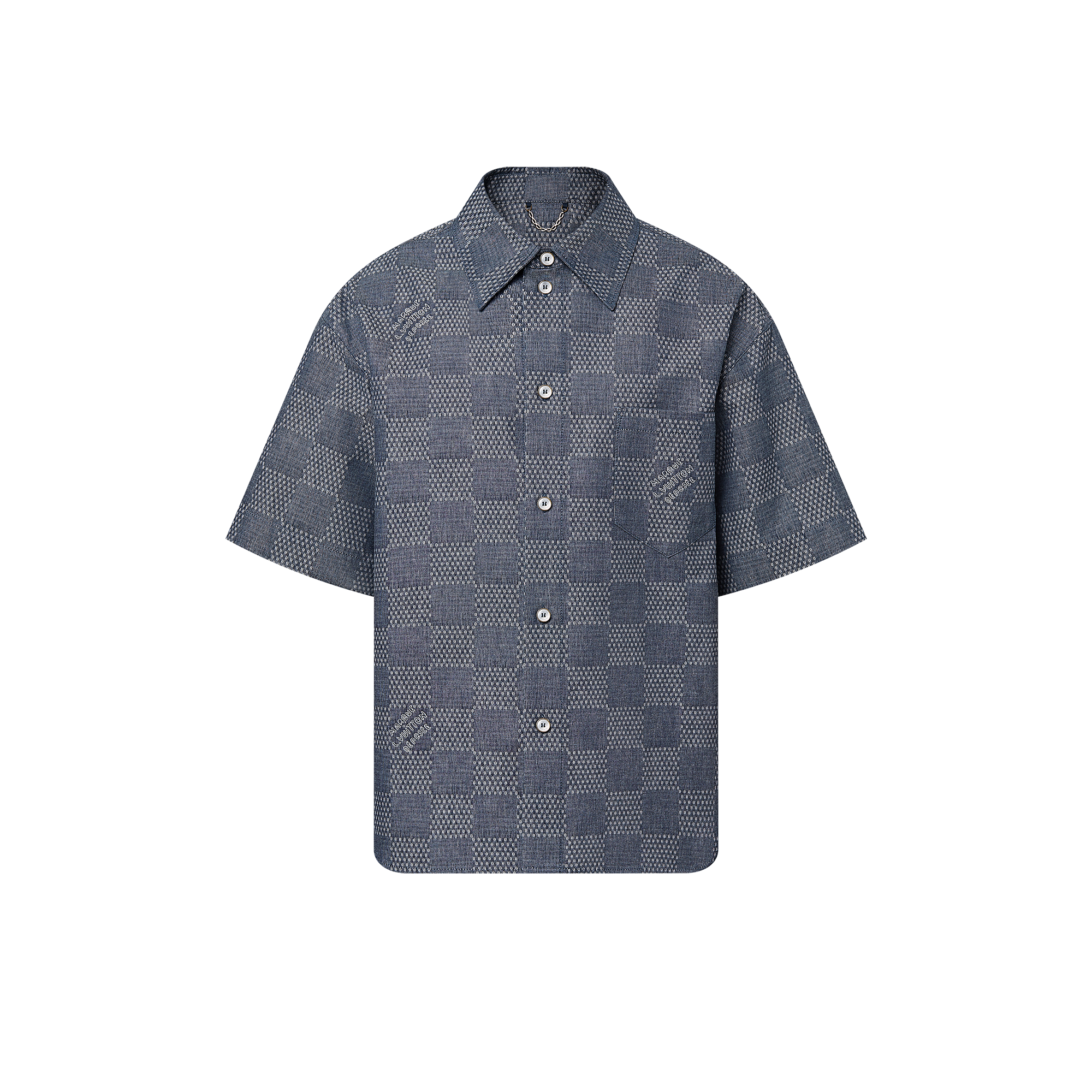 เสื้อเชิ้ตแขนสั้นผ้า Chambray ลาย Damier  in ผู้ชาย