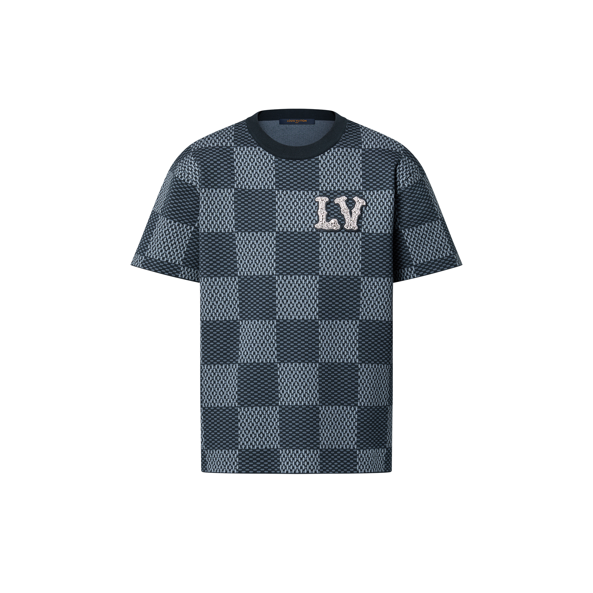 เสื้อคอกลมแขนสั้นลาย Damier ตกแต่งแพตช์ LV Crystal  in ผู้หญิง