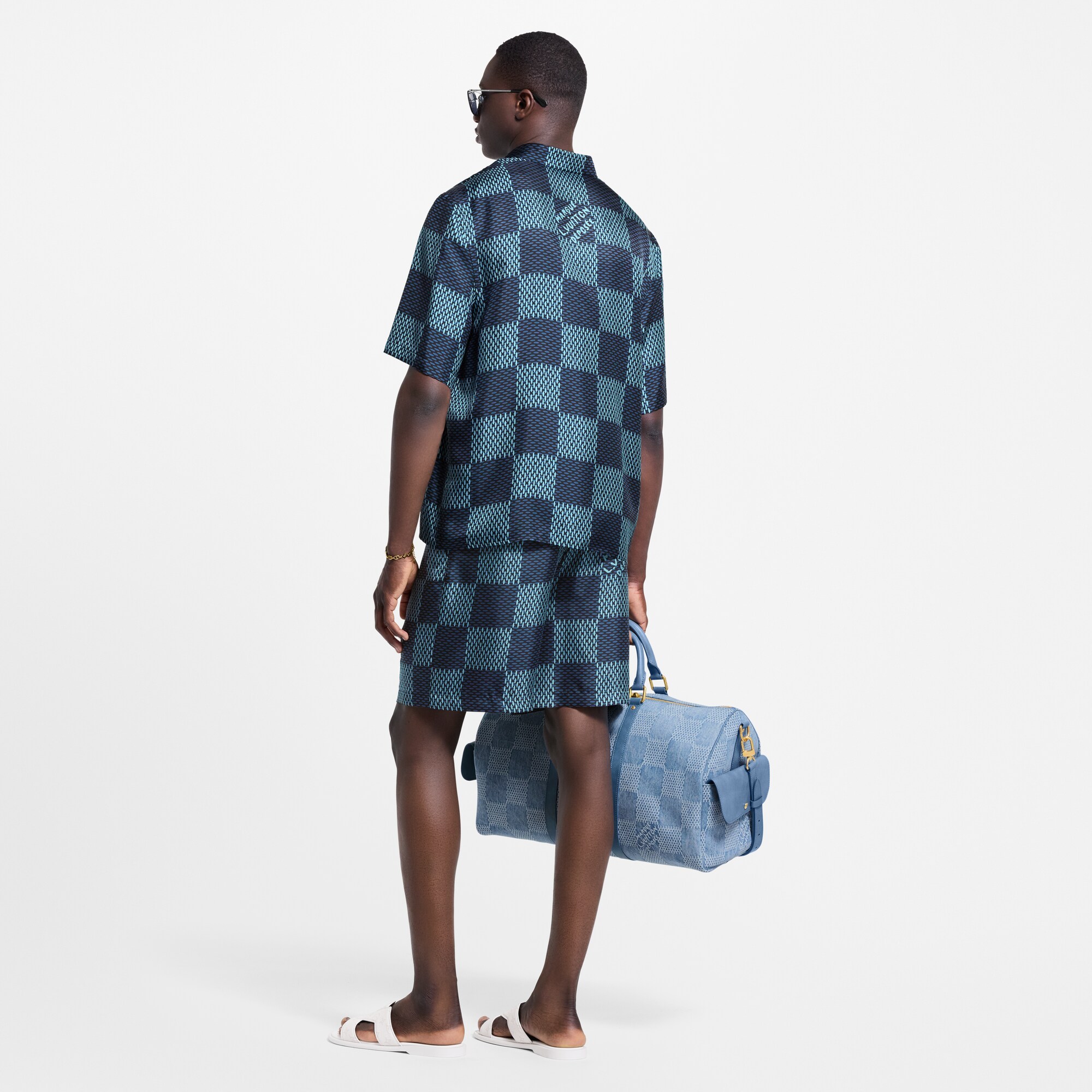 เสื้อเชิ้ตแขนสั้นผ้าไหมลาย Damier  in ผู้ชาย