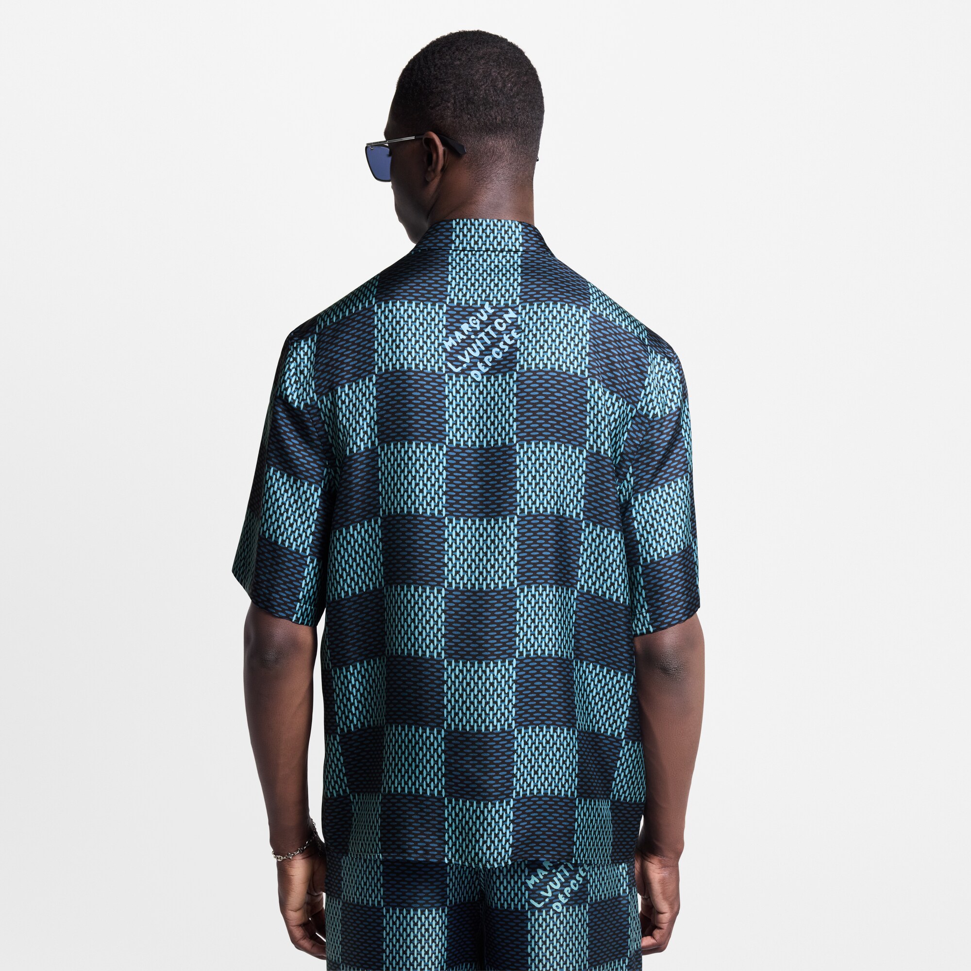 เสื้อเชิ้ตแขนสั้นผ้าไหมลาย Damier  in ผู้ชาย
