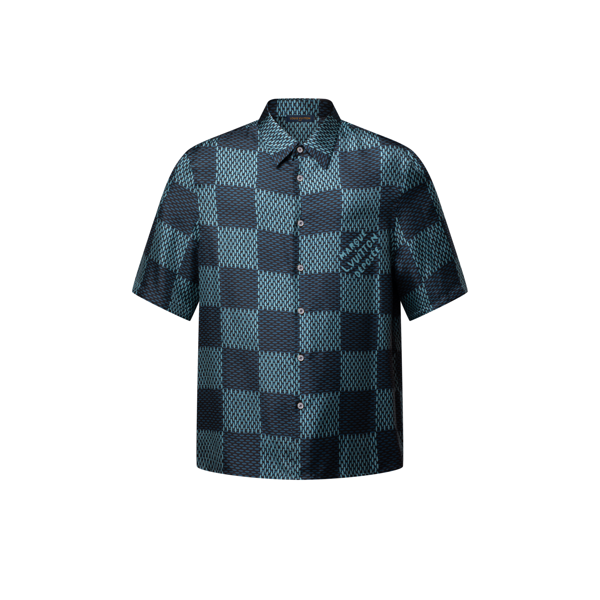 เสื้อเชิ้ตแขนสั้นผ้าไหมลาย Damier  in ผู้ชาย