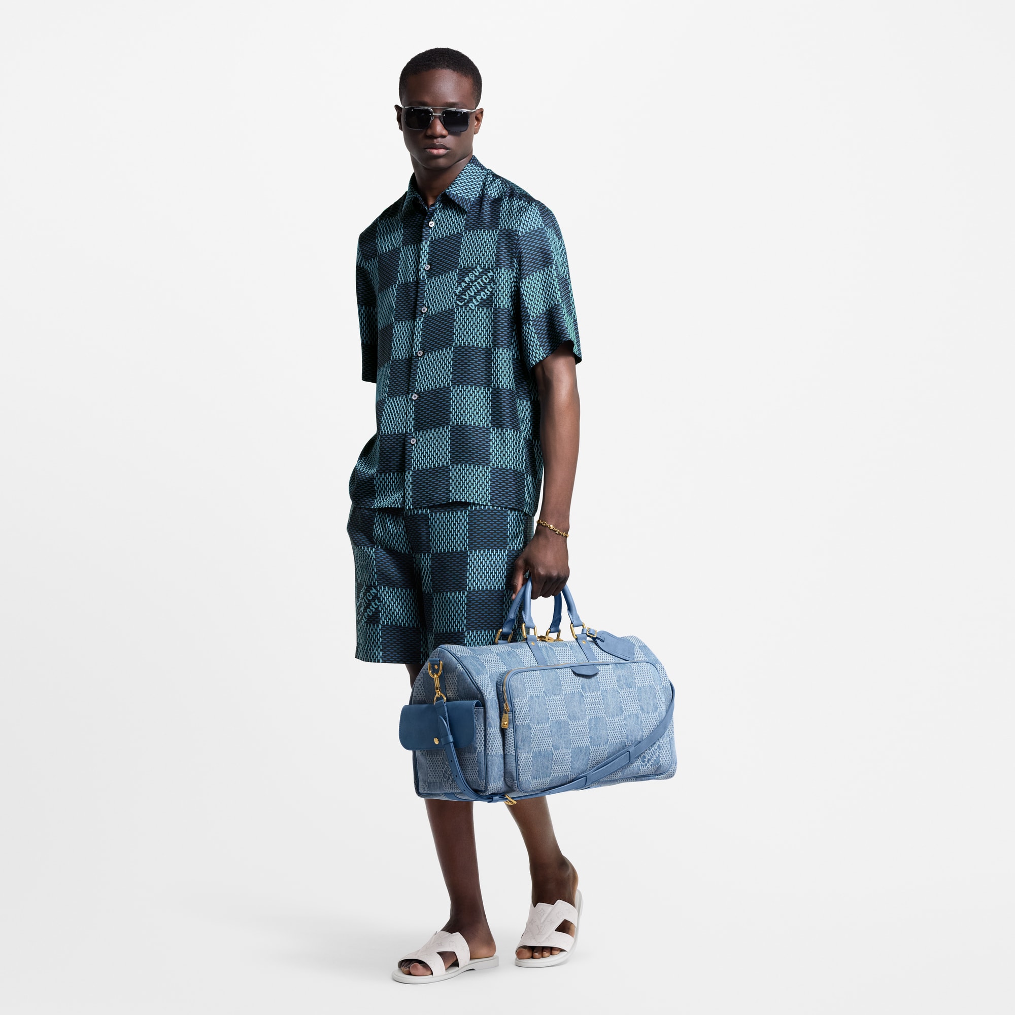 กางเกงขาสั้นผ้าไหมลาย Damier  in ผู้ชาย