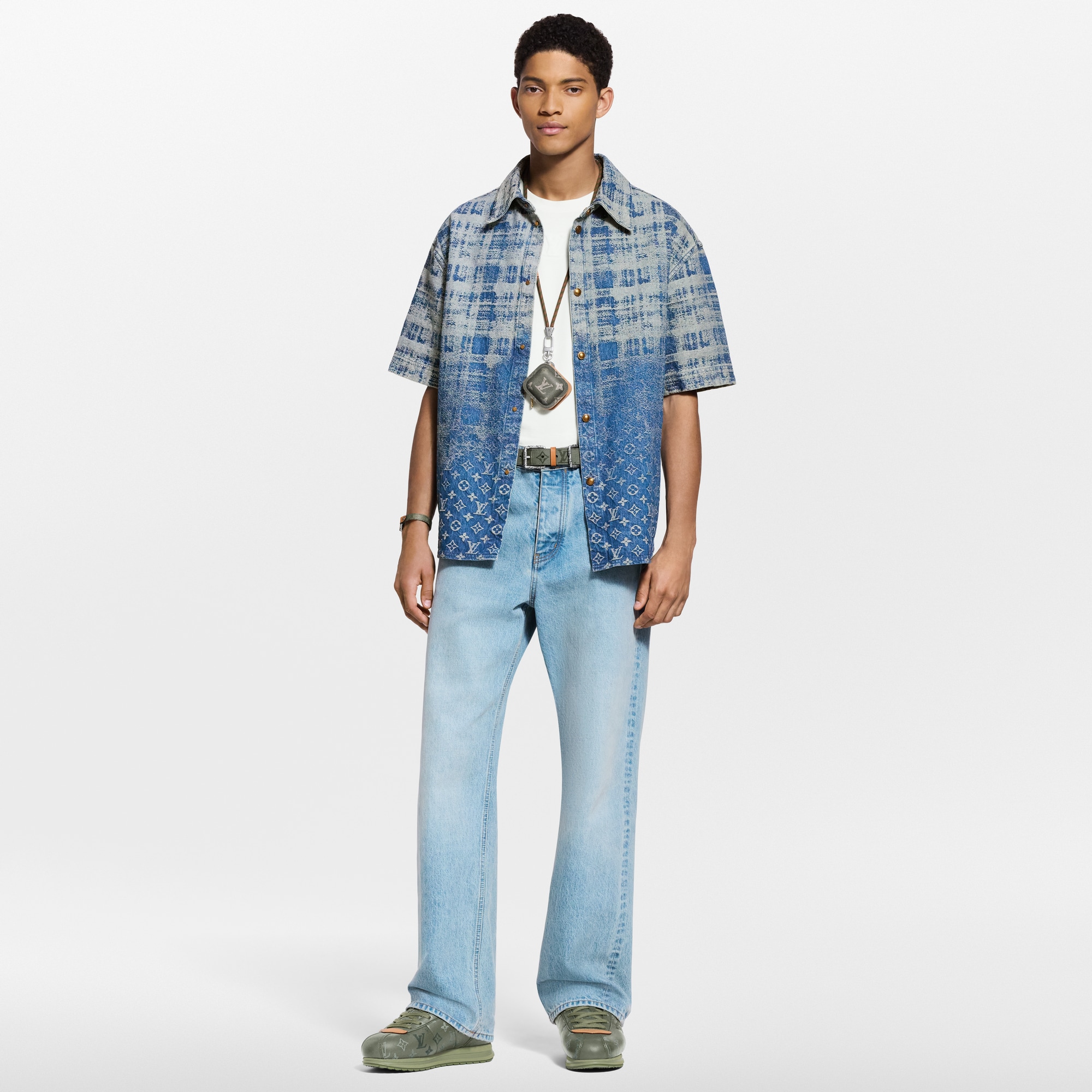 Denim Short-Sleeved Shirt  in ผู้ชาย