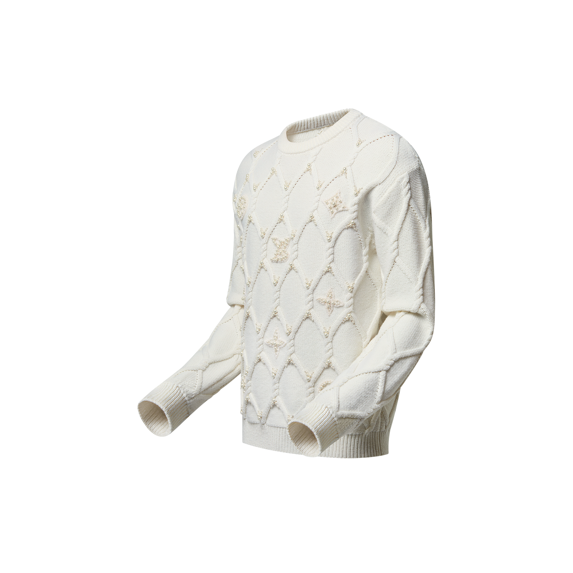 เสื้อพูลโอเวอร์ผ้าวูลผสมนิตลายเคเบิลตกแต่งไข่มุก  in ผู้ชาย