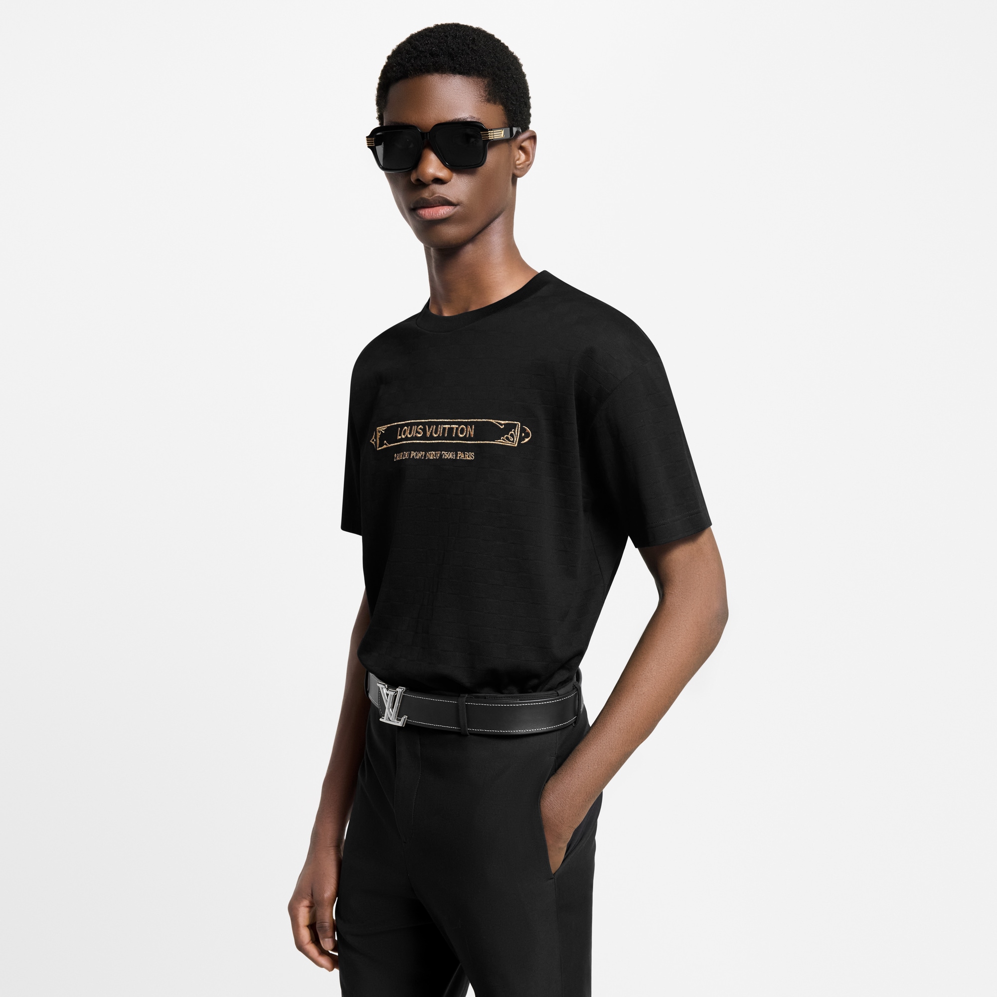 เสื้อยืดผ้าปิเก้ตกแต่งลาย Damier  in ผู้ชาย