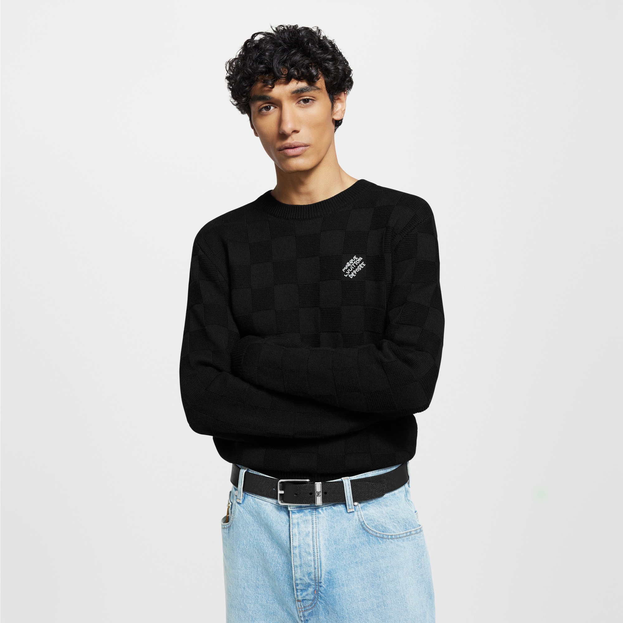 เสื้อพูลโอเวอร์ผ้าวูลตกแต่งลาย Damier  in ผู้ชาย