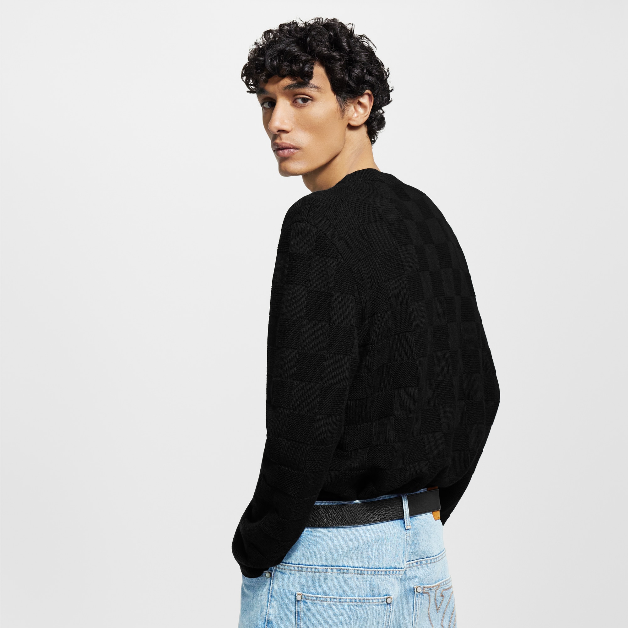 เสื้อพูลโอเวอร์ผ้าวูลตกแต่งลาย Damier  in ผู้ชาย