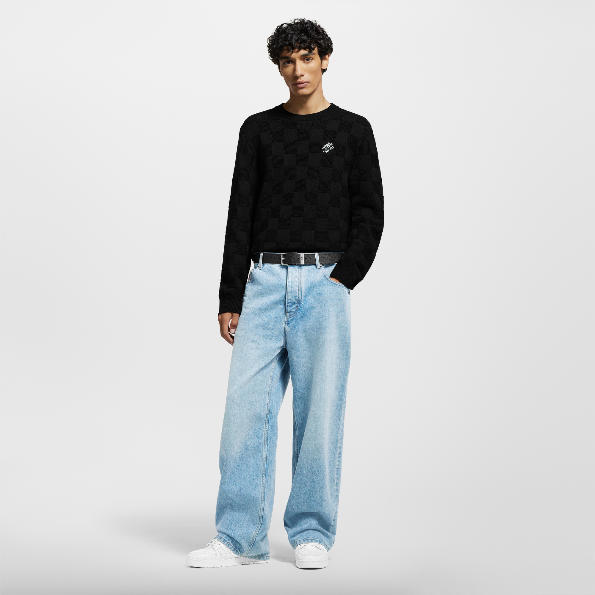 เสื้อพูลโอเวอร์ผ้าวูลตกแต่งลาย Damier  in ผู้ชาย