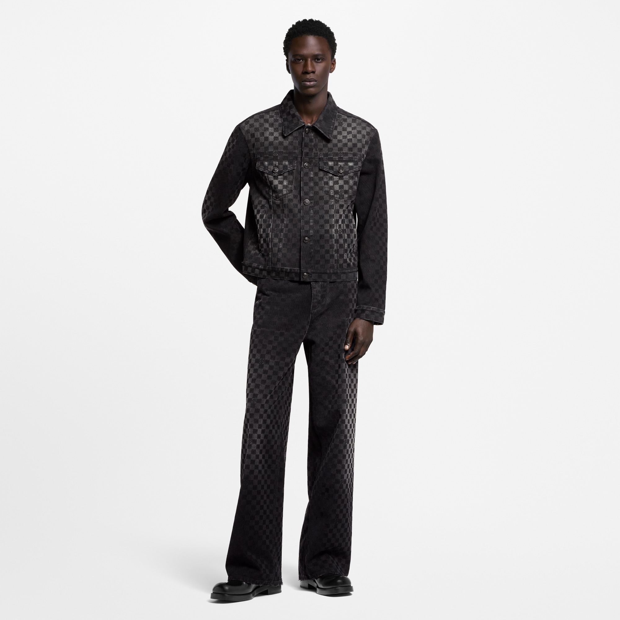เสื้อแจ็คเก็ตเดนิม Trucker ลาย Damier แบบ Flocked  in ผู้ชาย
