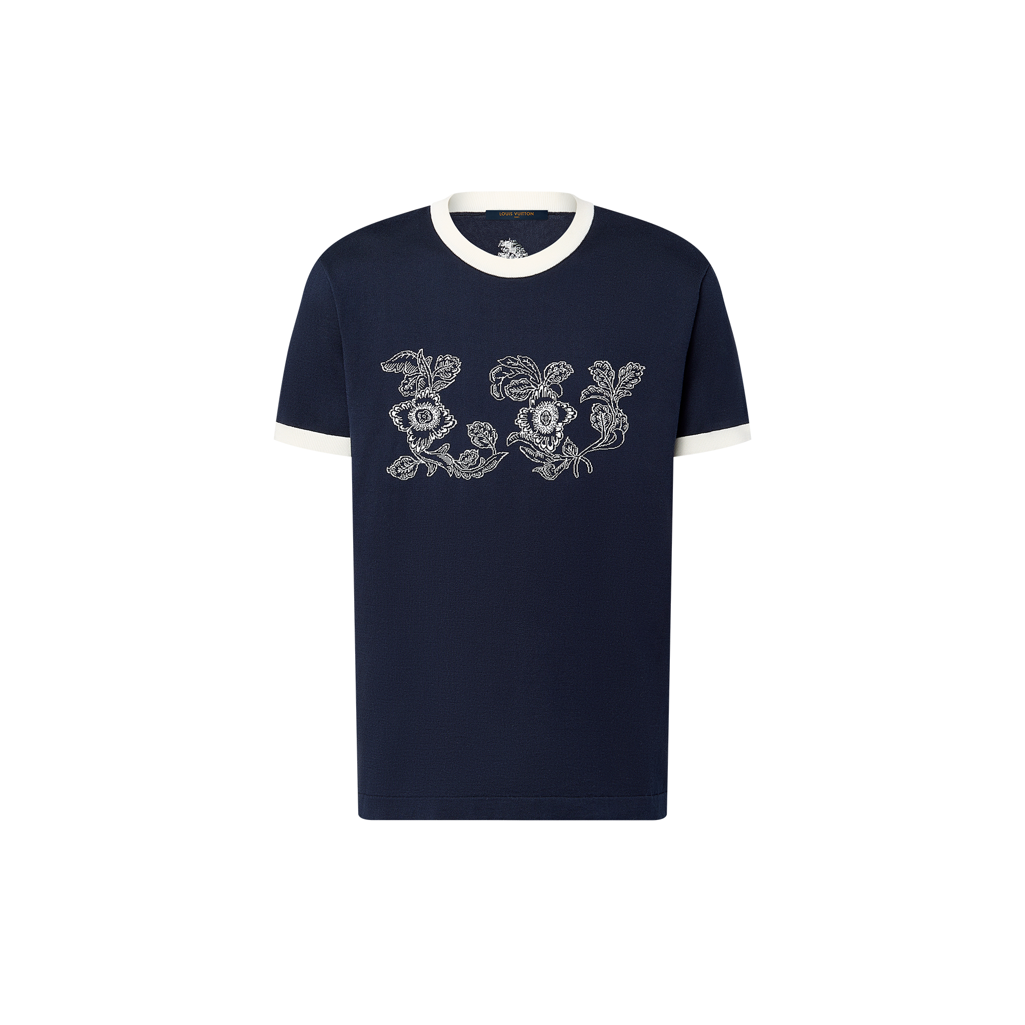 เสื้อคอกลมแขนสั้นผ้าคอตตอนลายกราฟิกเทคนิค Intarsia  in ผู้ชาย