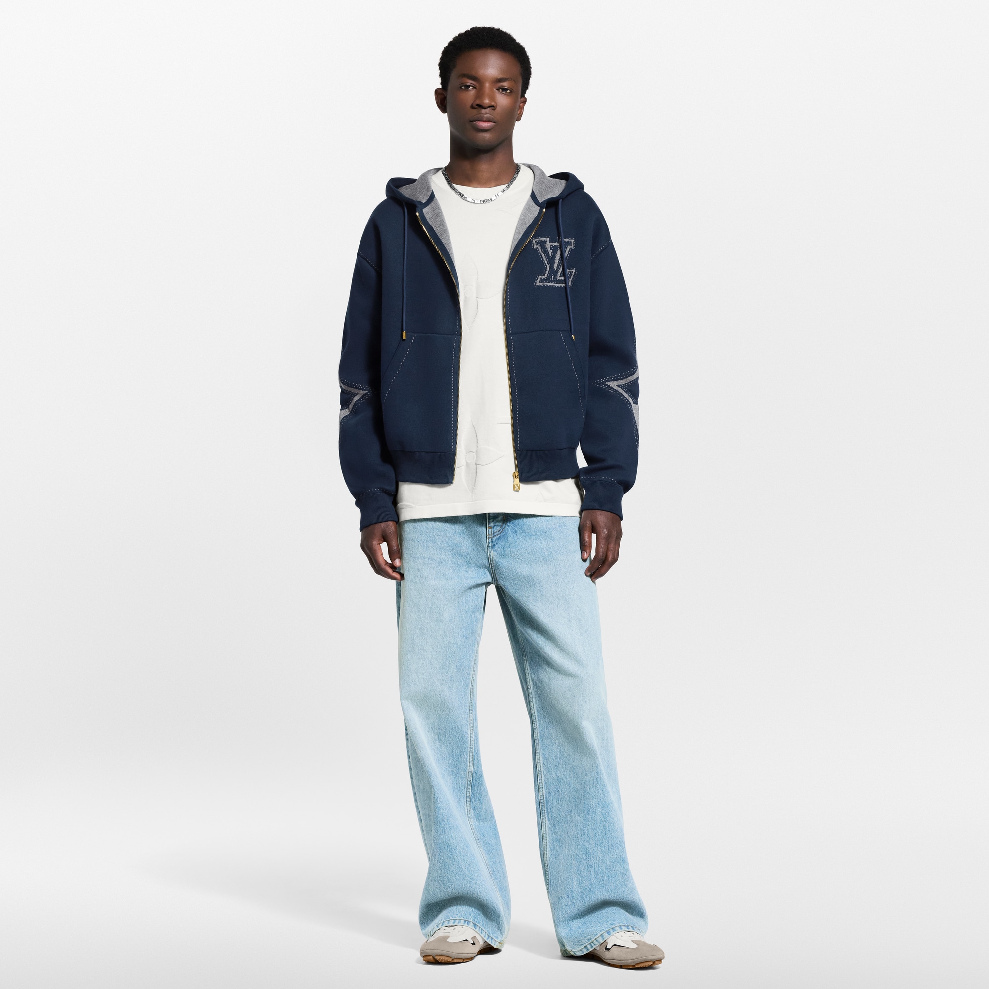 Graphic Intarsia Zipped Cotton Hoodie  in ผู้ชาย