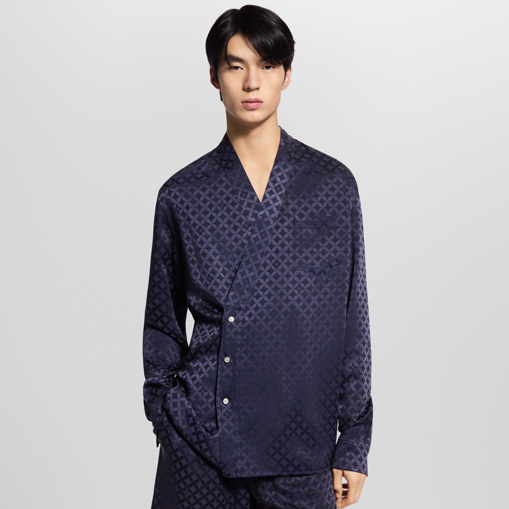 เสื้อเชิ้ตแขนยาวสไตล์กิโมโนลายกราฟิกเทคนิคแจ็คการ์ด  in ผู้ชาย