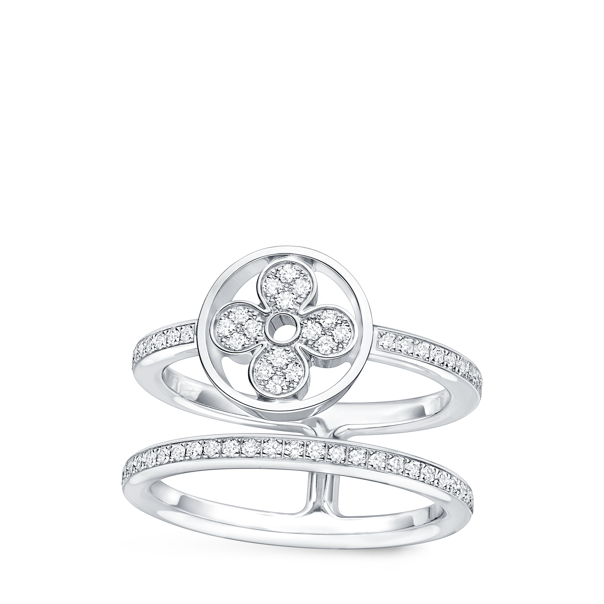 แหวน Idylle Blossom Two-Row, ไวท์โกลด์และเพชร  in จิวเวลรี่