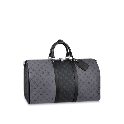 กระเป๋าเดินทางรุ่น Keepall Bandoulière 50 Monogram Eclipse in ผู้ชาย's การเดินทางและท่องเที่ยว กระเป๋าเดินทางแบบถือสำหรับผู้ชาย collections by Louis Vuitton (การย่อ/ขยายผลิตภัณฑ์)