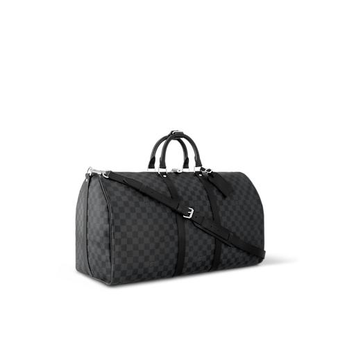 กระเป๋ารุ่น Keepall Bandoulière 55 Damier Graphite แคนวาส in ผู้ชาย's การเดินทางและท่องเที่ยว กระเป๋าเดินทางแบบถือสำหรับผู้ชาย collections by Louis Vuitton (การย่อ/ขยายผลิตภัณฑ์)